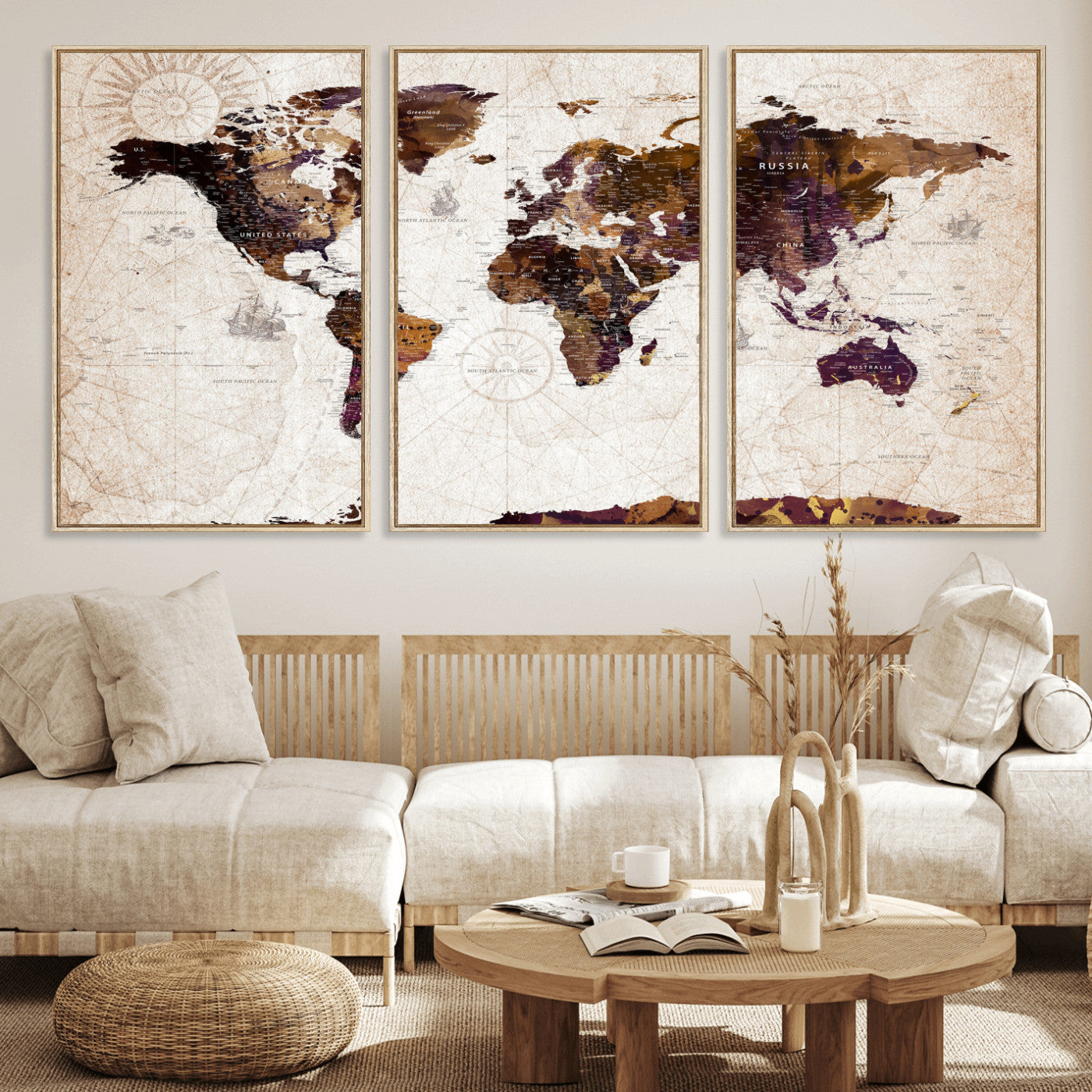 53400857-MGV-CV-36X24 - World Map Wall Art Canvas Print, Modern Decorative Framed Map Artwork Prints for Living Room, Office, Bedroom Wall Decor