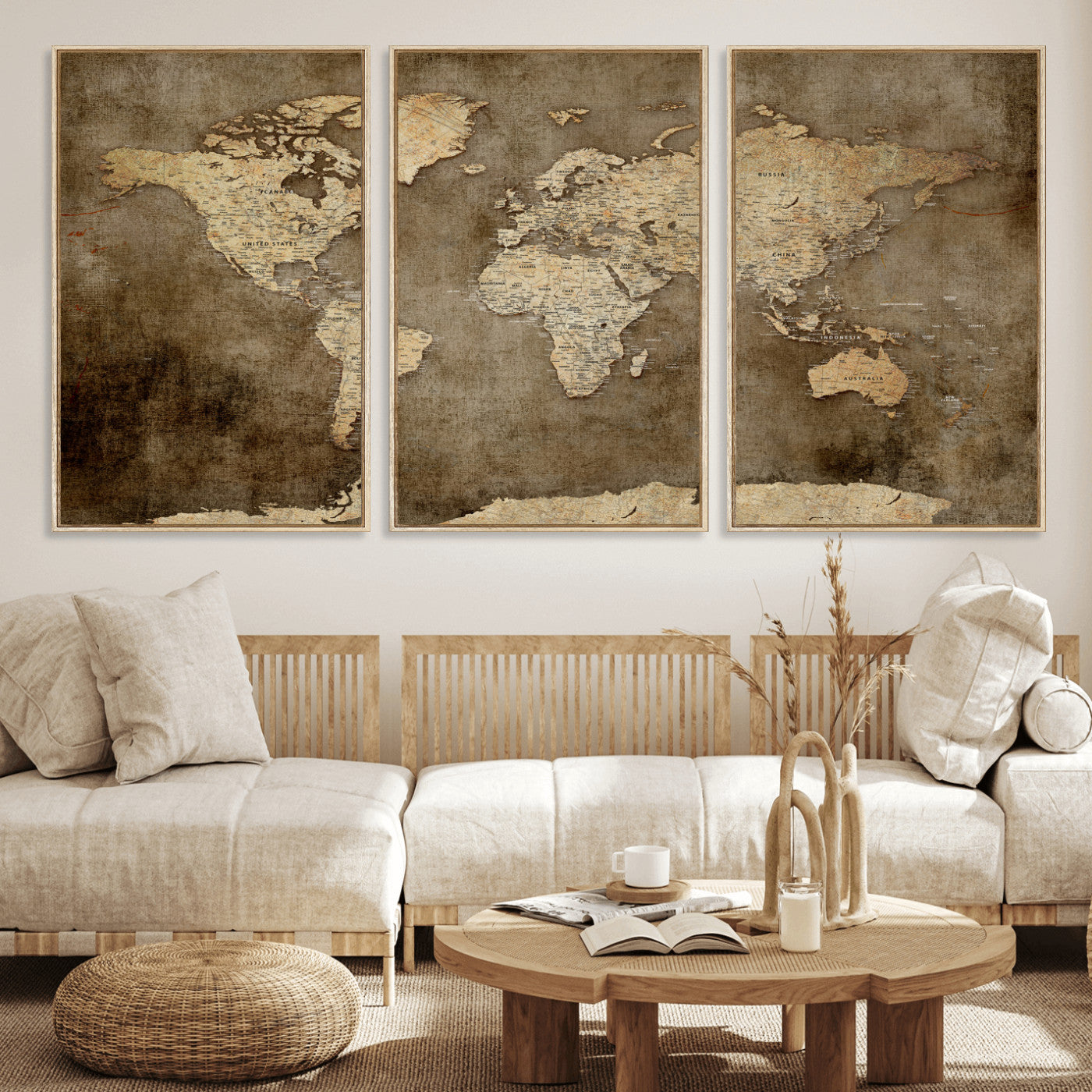 35847542-MGV-CV-36X24 - World Map Wall Art Canvas Print, Modern Decorative Framed Map Artwork Prints for Living Room, Office, Bedroom Wall Decor
