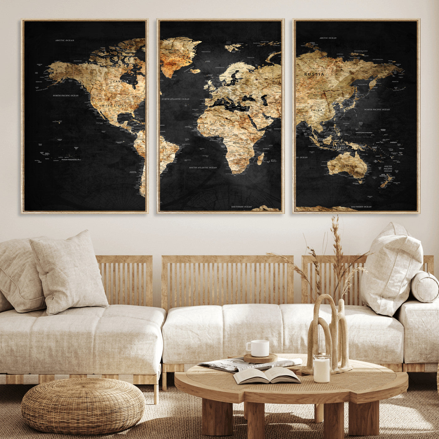 23568589-MGV-CV-36X24 - World Map Wall Art Canvas Print, Modern Decorative Framed Map Artwork Prints for Living Room, Office, Bedroom Wall Decor