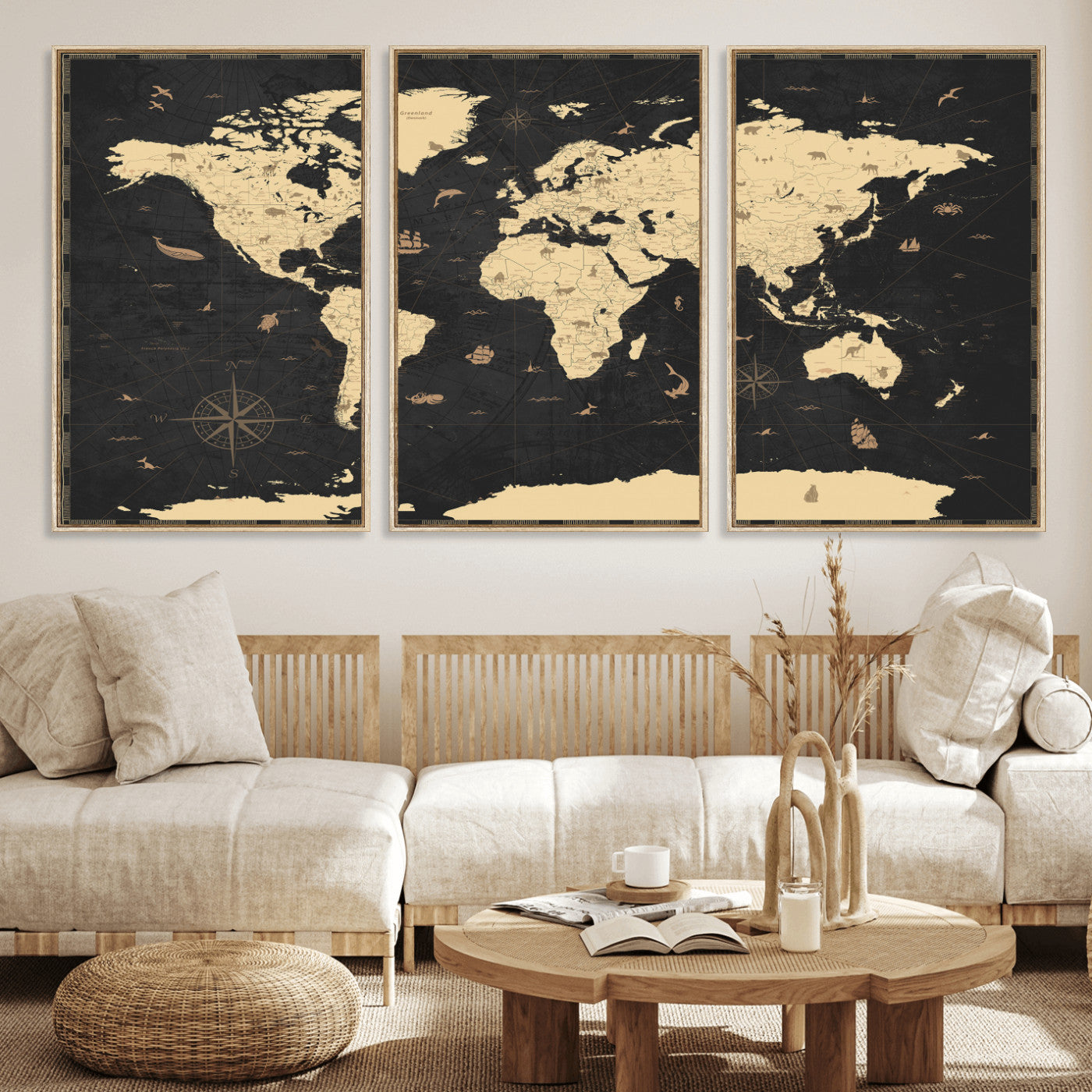 75220264-MGV-CV-36X24 - World Map Wall Art Canvas Print, Modern Decorative Framed Map Artwork Prints for Living Room, Office, Bedroom Wall Decor