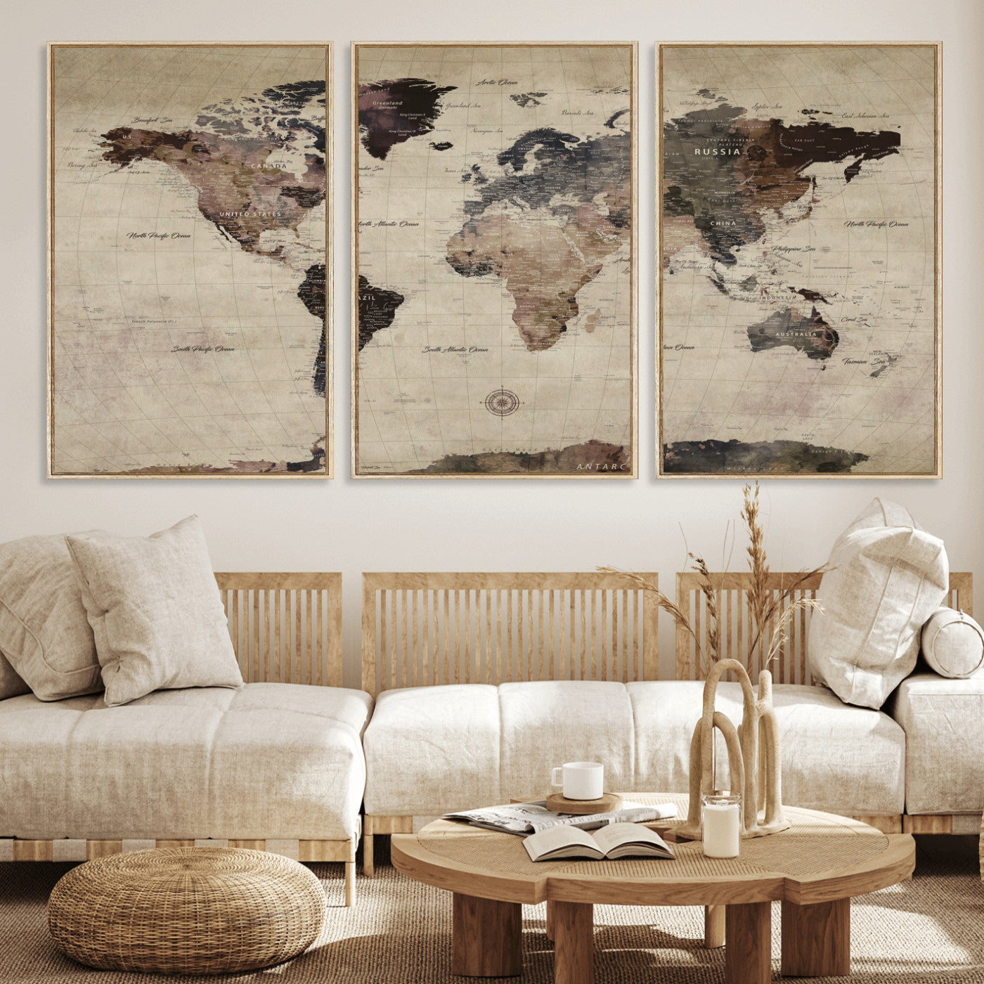 60560672-MGV-CV-36X24 - World Map Wall Art Canvas Print, Modern Decorative Framed Map Artwork Prints for Living Room, Office, Bedroom Wall Decor
