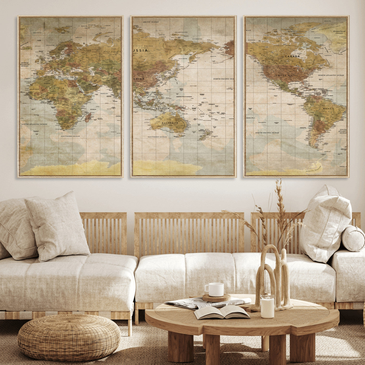 22305205-MGV-CV-36X24 - World Map Wall Art Canvas Print, Modern Decorative Framed Map Artwork Prints for Living Room, Office, Bedroom Wall Decor