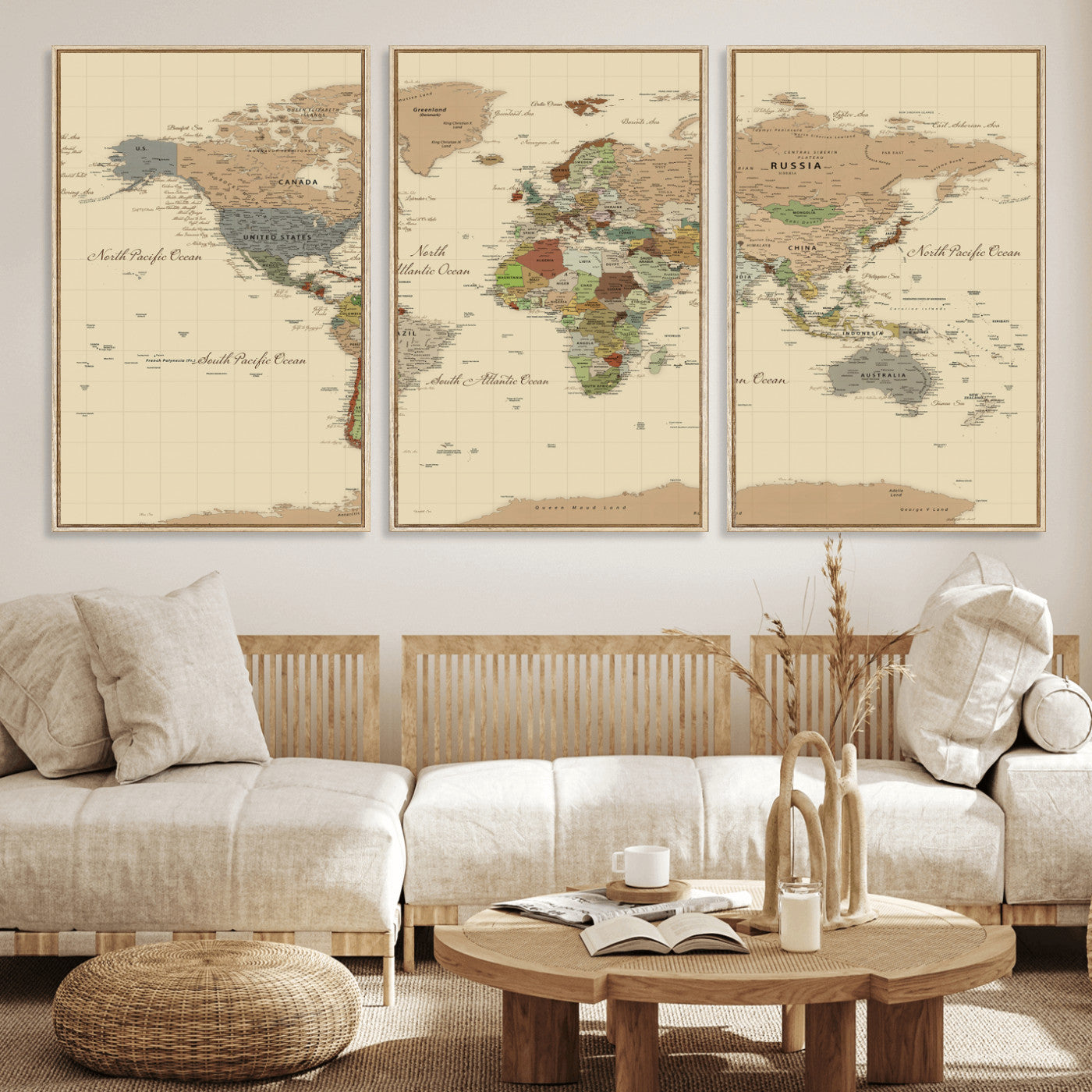 31407854-MGV-CV-36X24 - World Map Wall Art Canvas Print, Modern Decorative Framed Map Artwork Prints for Living Room, Office, Bedroom Wall Decor