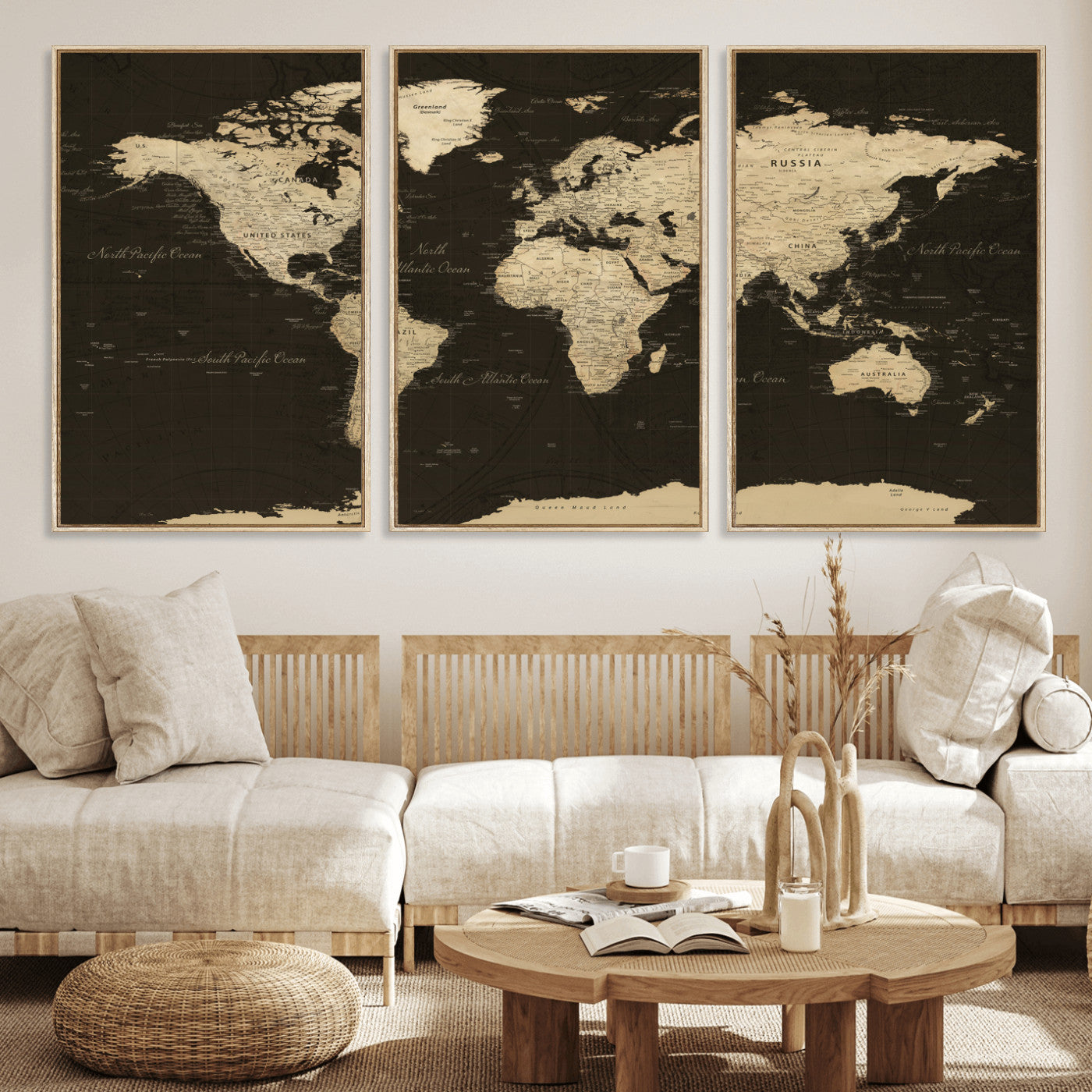 89024244-MGV-CV-36X24 - World Map Wall Art Canvas Print, Modern Decorative Framed Map Artwork Prints for Living Room, Office, Bedroom Wall Decor