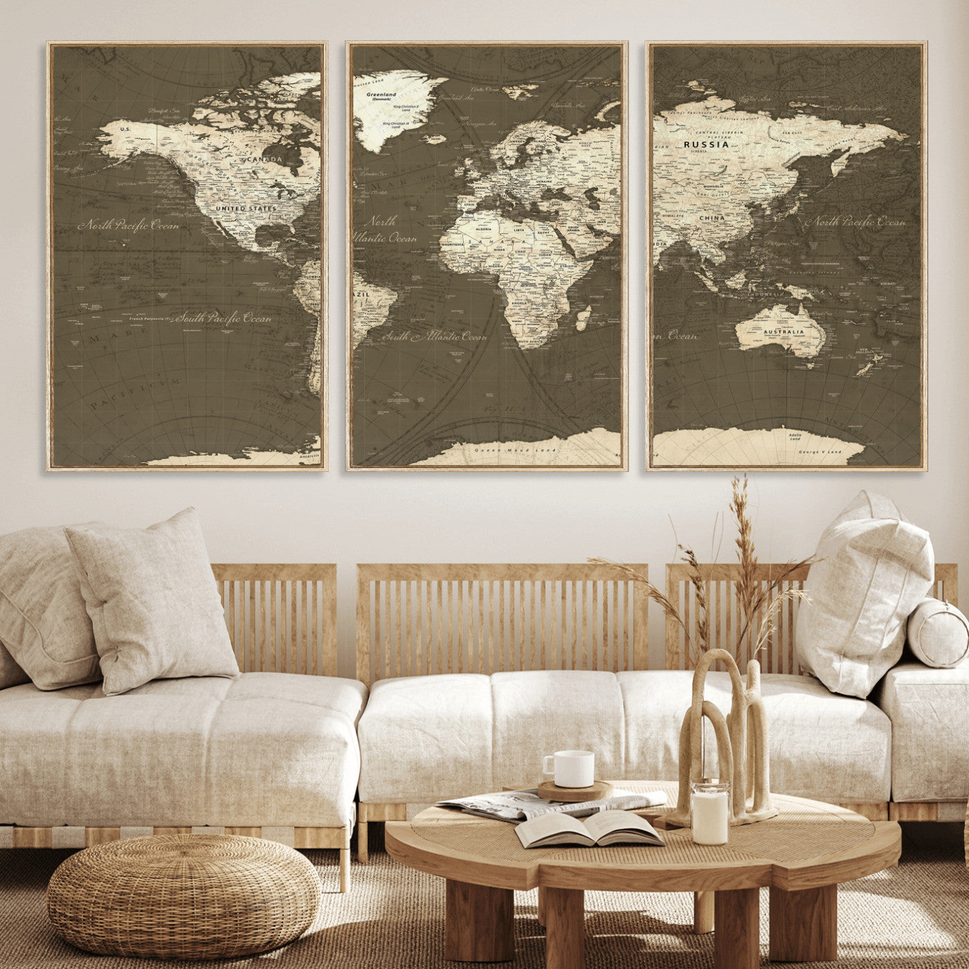 33202610-MGV-CV-36X24 - World Map Wall Art Canvas Print, Modern Decorative Framed Map Artwork Prints for Living Room, Office, Bedroom Wall Decor