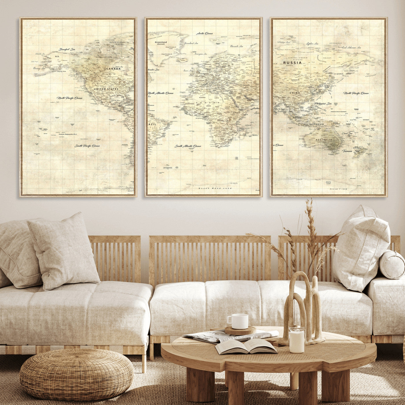 17101439-MGV-CV-36X24 - World Map Wall Art Canvas Print, Modern Decorative Framed Map Artwork Prints for Living Room, Office, Bedroom Wall Decor