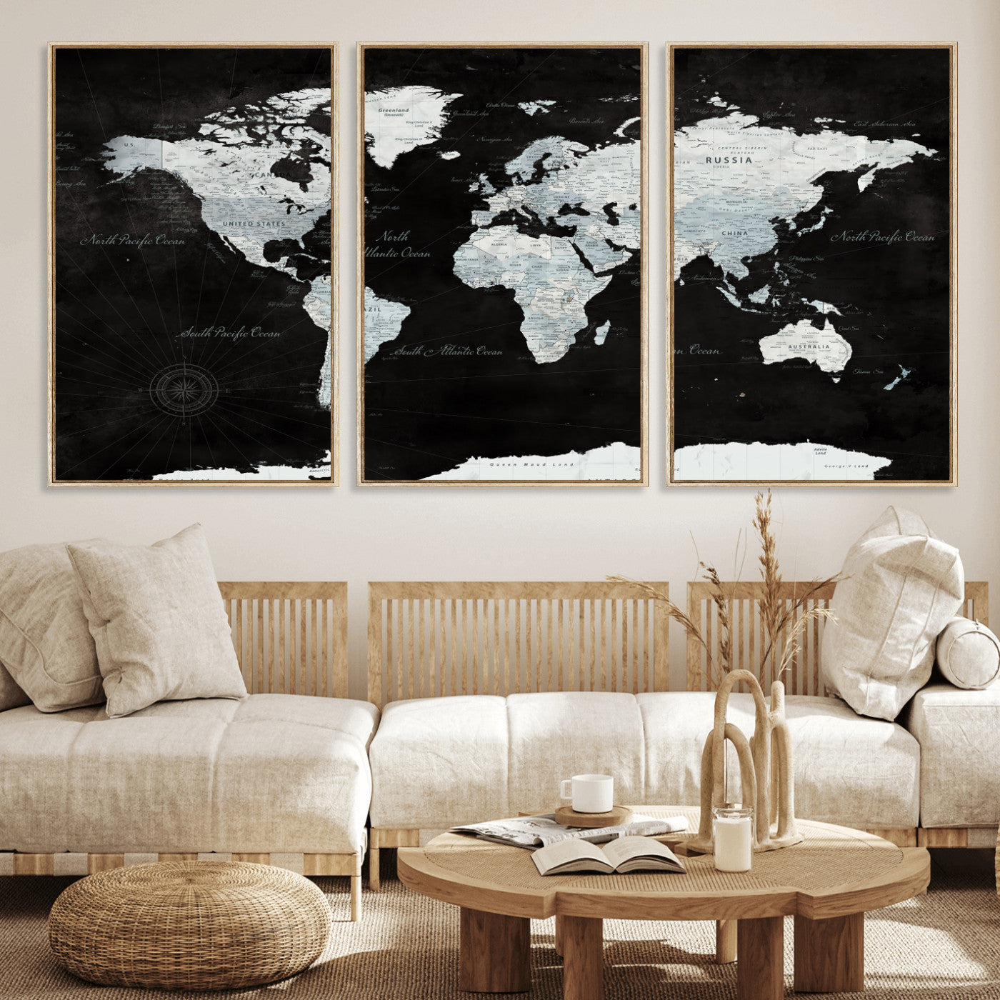 28664806-MGV-CV-36X24 - World Map Wall Art Canvas Print, Modern Decorative Framed Map Artwork Prints for Living Room, Office, Bedroom Wall Decor