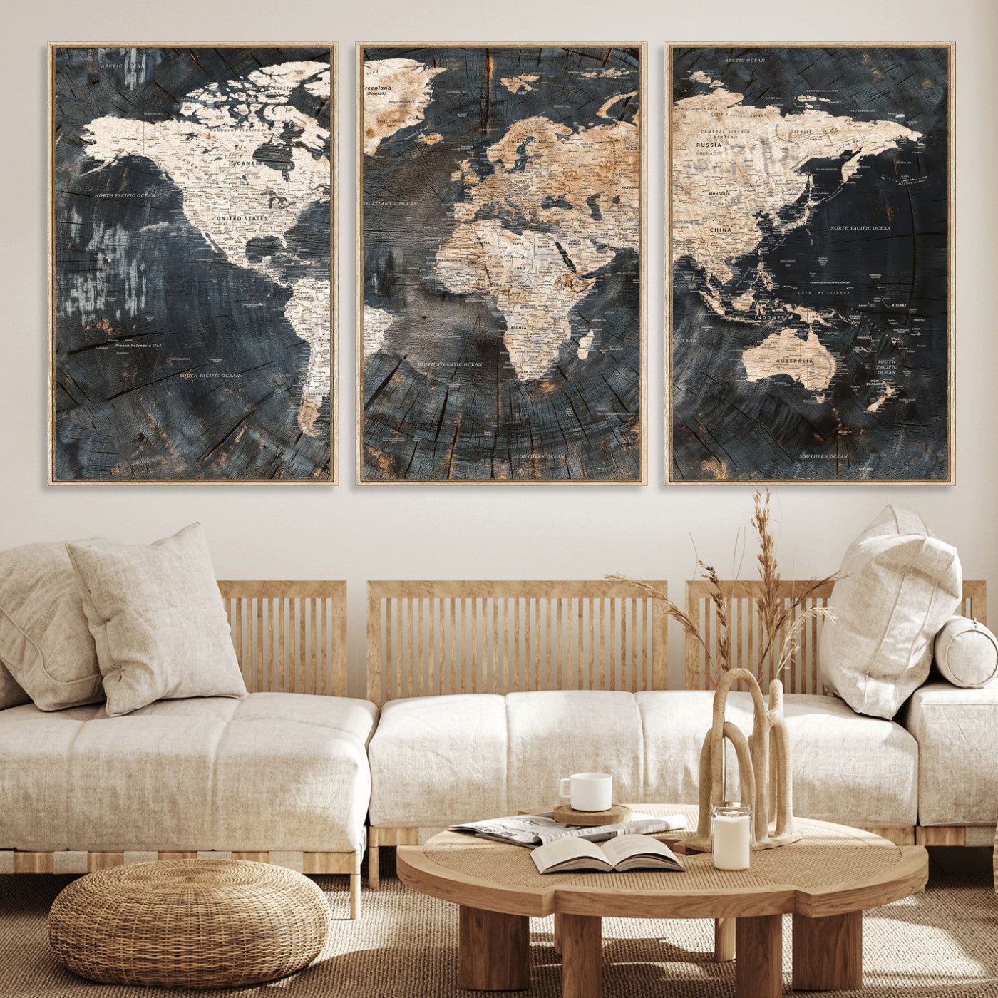 89162112-MGV-CV-36X24 - World Map Wall Art Canvas Print, Modern Decorative Framed Map Artwork Prints for Living Room, Office, Bedroom Wall Decor