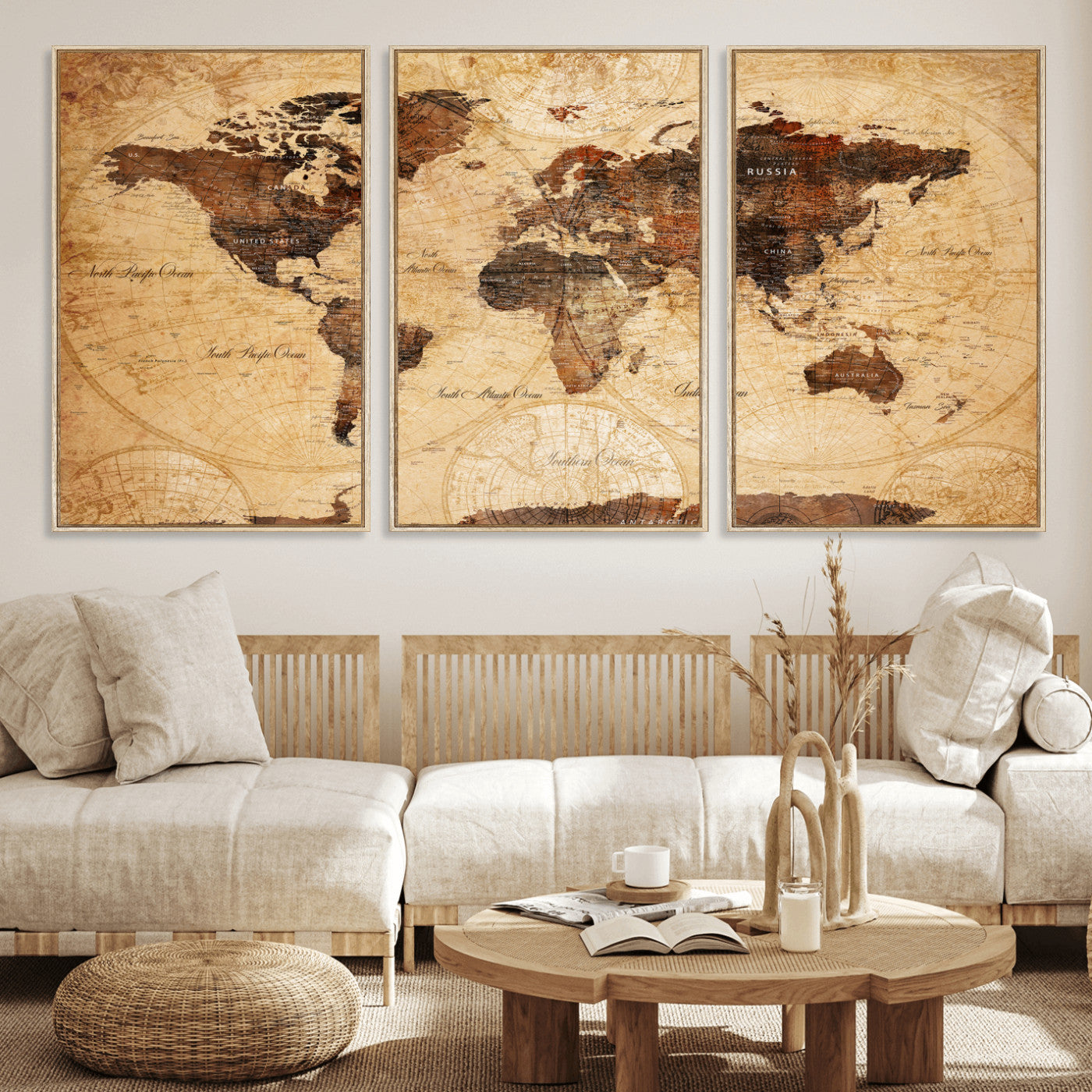 40760475-MGV-CV-36X24 - World Map Wall Art Canvas Print, Modern Decorative Framed Map Artwork Prints for Living Room, Office, Bedroom Wall Decor