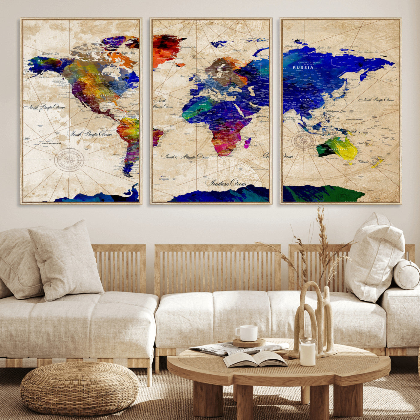 26284075-MGV-CV-36X24 - World Map Wall Art Canvas Print, Modern Decorative Framed Map Artwork Prints for Living Room, Office, Bedroom Wall Decor