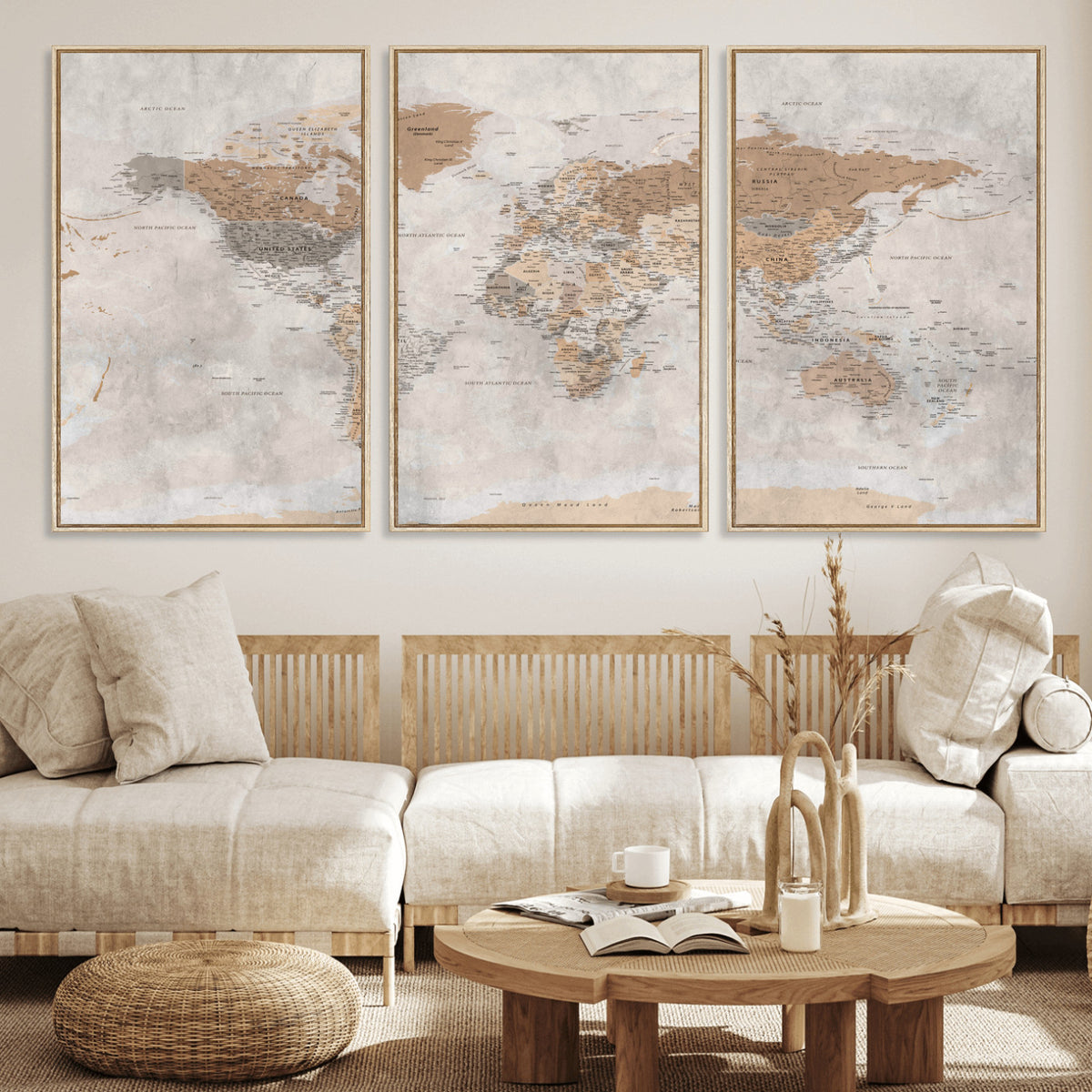 34051638-MGV-CV-36X24 - Detailed World Map Wall Art Canvas Print for Home and Office Decor