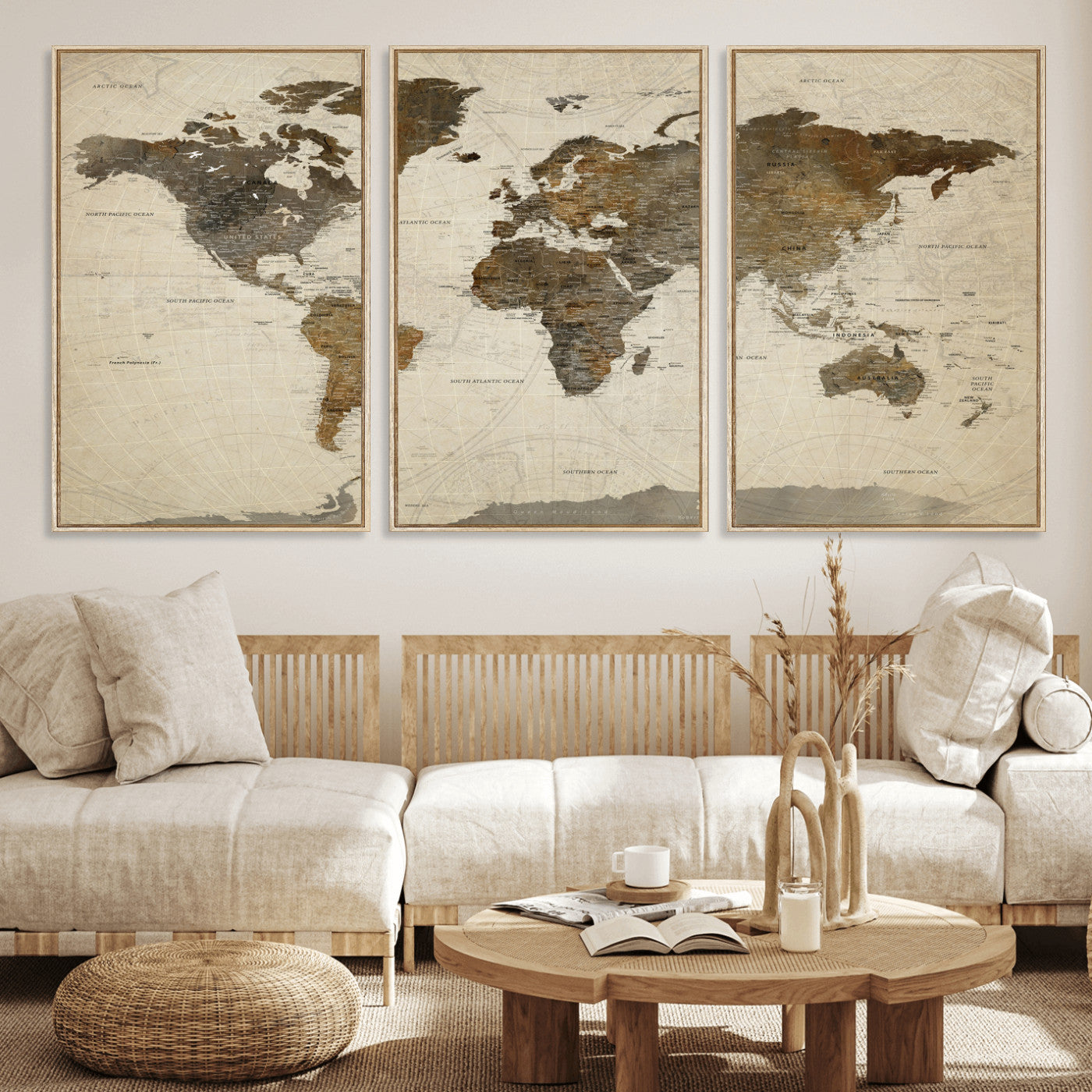 49623468-MGV-CV-36X24 - World Map Wall Art Canvas Print, Modern Decorative Framed Map Artwork Prints for Living Room, Office, Bedroom Wall Decor