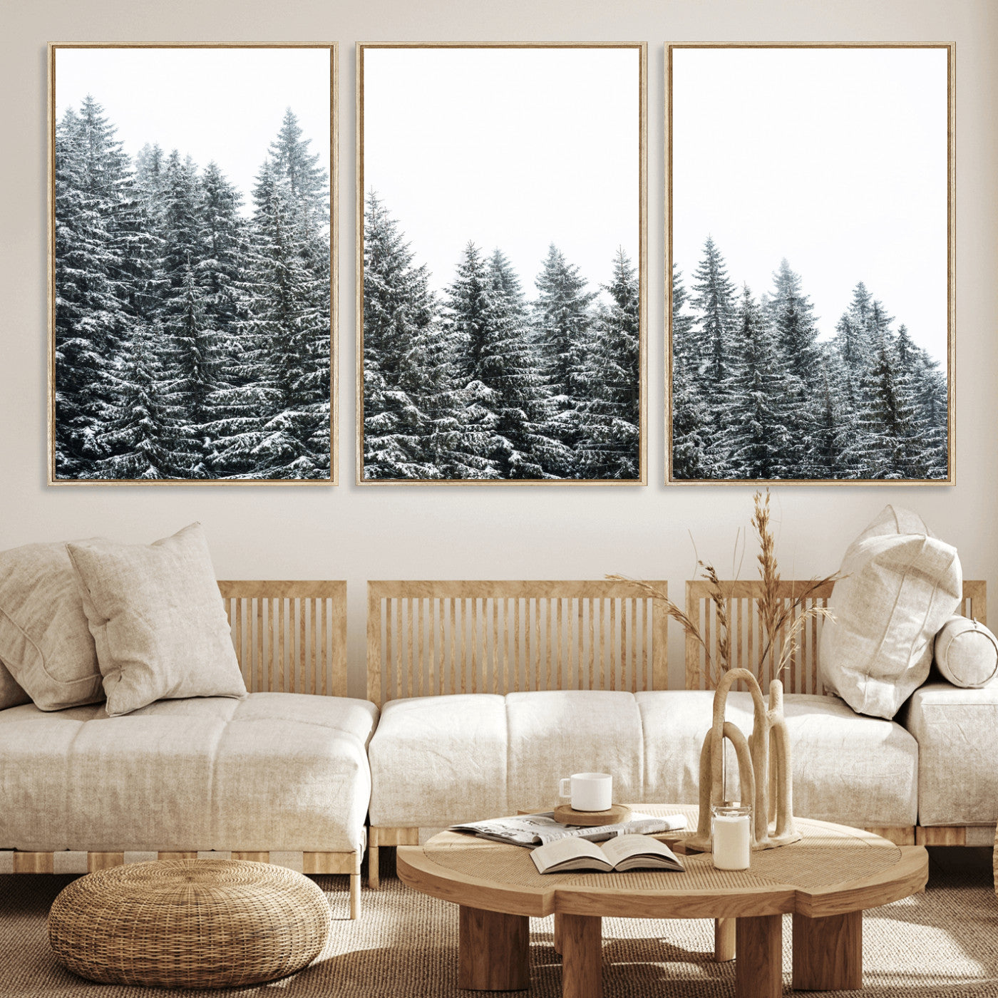69566941-MGV-CV-36X24 - Misty Mountain Forest Canvas Print, Foggy Pine Trees Nature Wall Art, Framed Canvas Ready to Hang