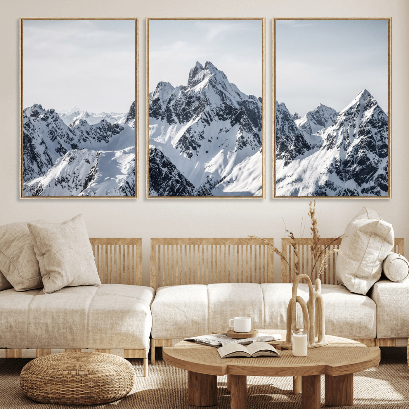 33126265-MGV-CV-36X24 - Snowy Mountain Range Canvas Print, Alpine Peaks Landscape Wall Art, Framed Canvas Ready to Hang