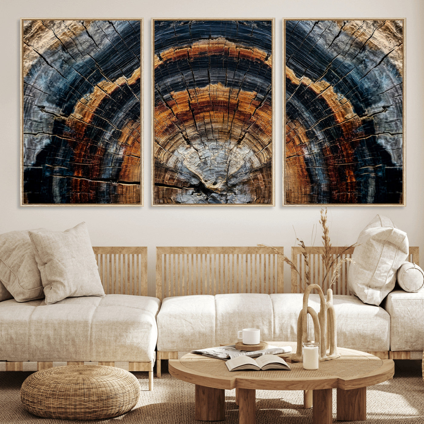 92693966A-MGV-CV-36X24 - Abstract Wood Grain Canvas Print, Tree Ring Pattern Wall Art, Framed Canvas Ready to Hang