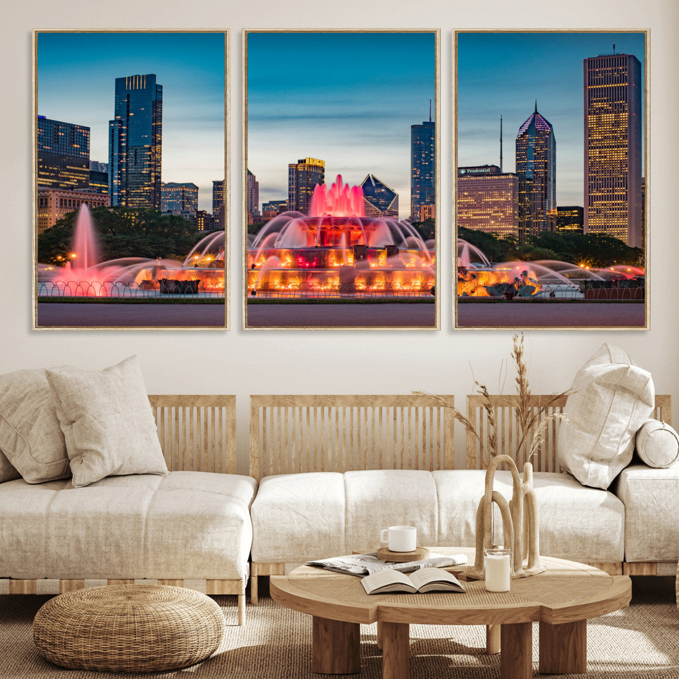 46805285-MGV-CV-36X24 - Chicago Wall Art Canvas Print, Chicago City Downtown Night Cityscape Print for Modern Urban Wall Decor