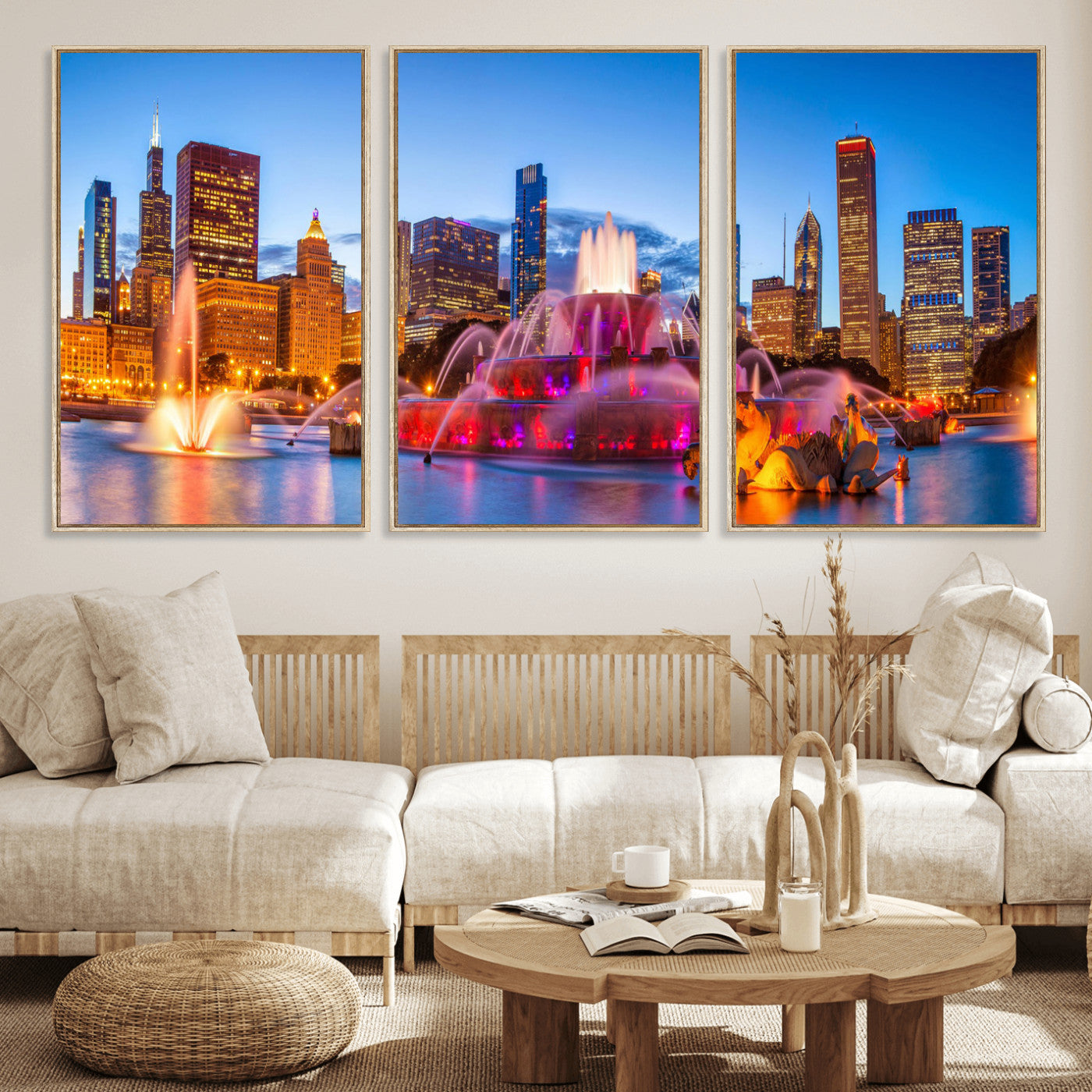 20251989-MGV-CV-36X24 - Chicago Wall Art Canvas Print, Chicago City Downtown Night Cityscape Print for Modern Urban Wall Decor