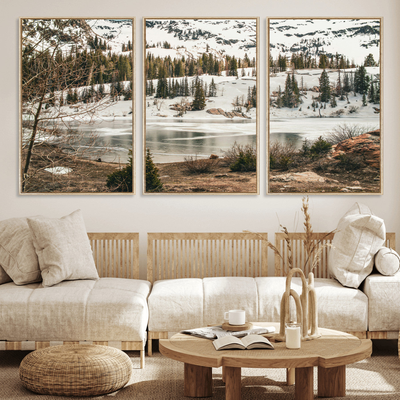10336249-MGV-CV-36X24 - Snowy Mountain Landscape Wall Art Canvas Print, Alpine Pine Forest Winter Nature Wall Decor for Living Room and Office
