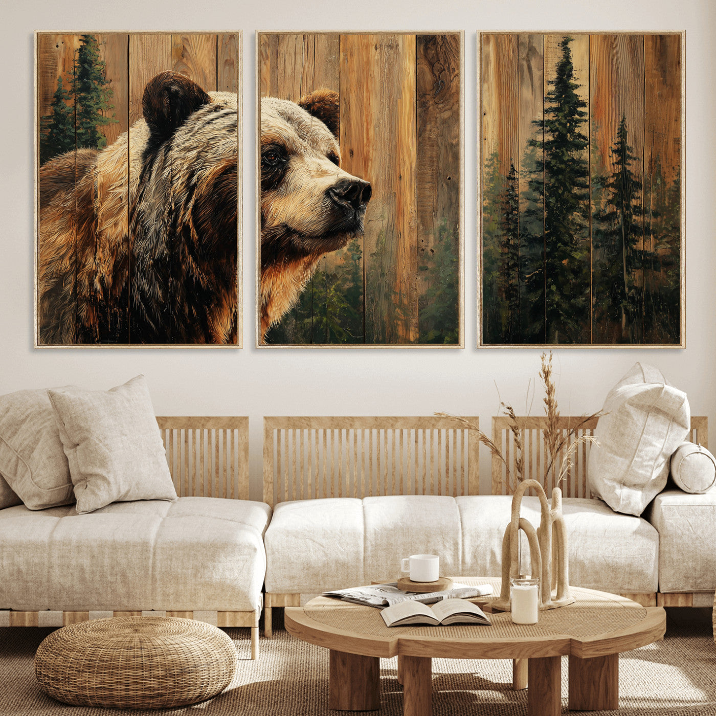 75645180-MGV-CV-36X24 - Grizzly Bear Wall Art Canvas Print, Rustic Wildlife Bear Artwork, Forest Animal Painting, Cabin Lodge Nature Wall Decor