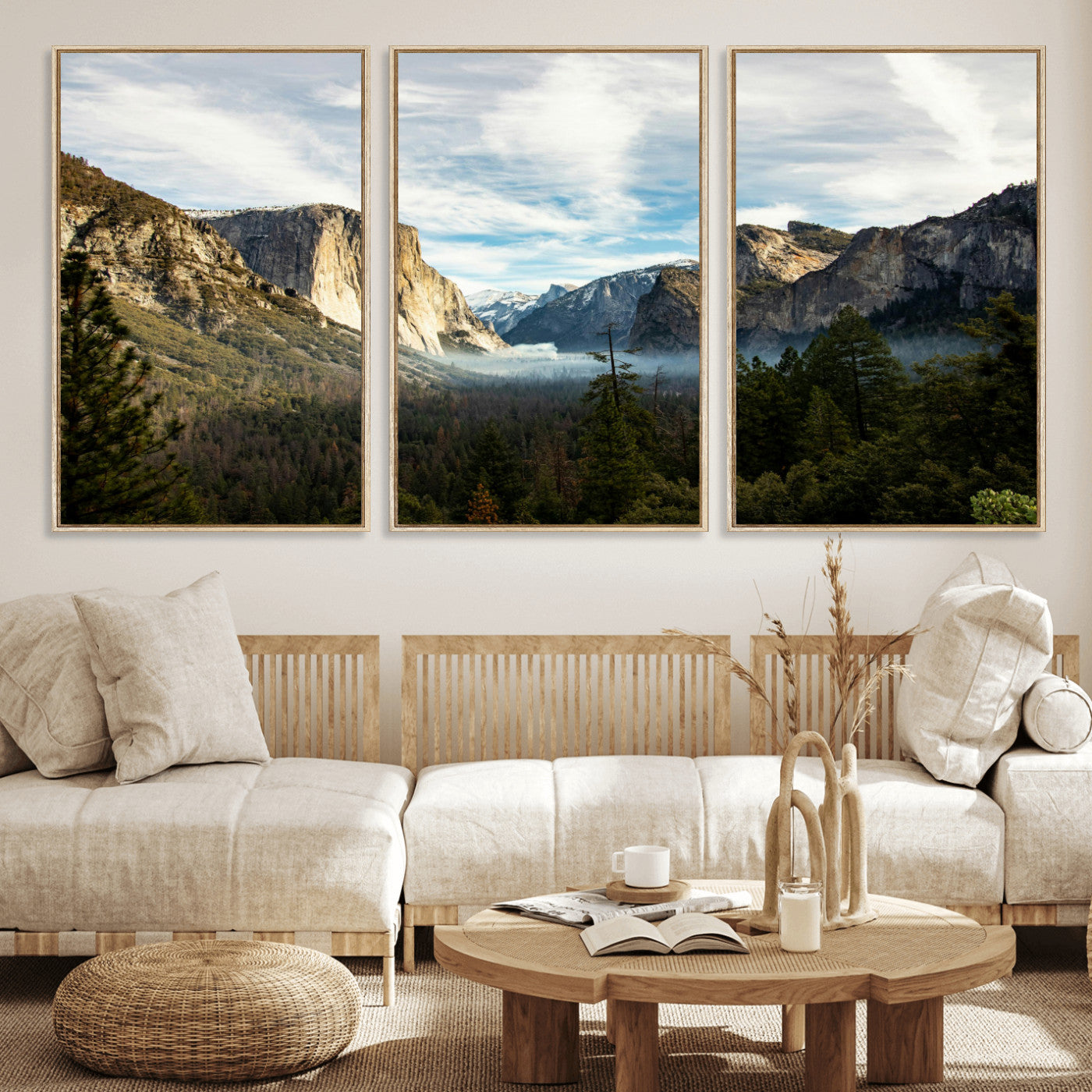 15089394-MGV-CV-36X24 - Yosemite Valley Mountain Landscape Wall Art Canvas Print, Granite Cliff Forest Valley Canvas Print, California National Park Scenic Art Printing