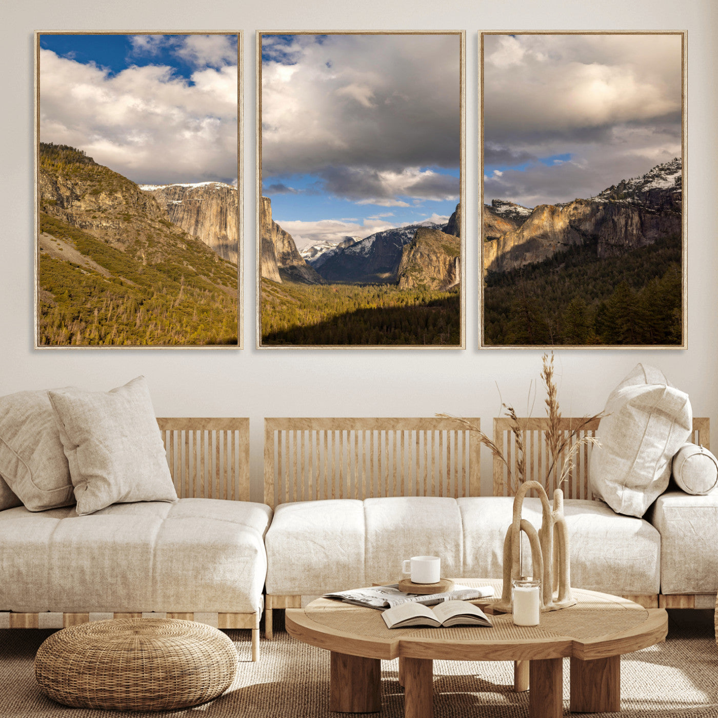 51451302-MGV-CV-36X24 - Yosemite Valley Mountain Landscape Wall Art Canvas Print, Granite Cliff Forest Valley Canvas Print, California National Park Scenic Art Printing