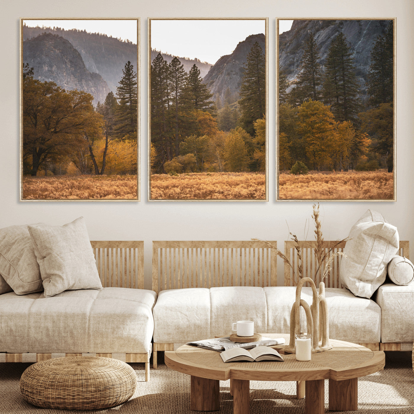61682763-MGV-CV-36X24 - Yosemite Valley Autumn Forest Landscape Wall Art Canvas Print, Granite Mountain Pine Trees Canvas Print, California National Park Fall Scenic Art Printing