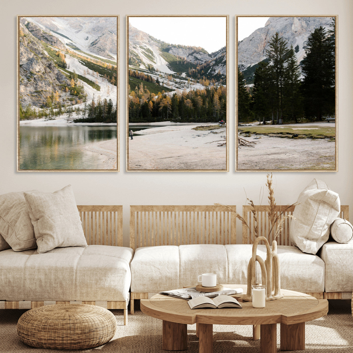 89246758-MGV-CV-36X24 - Lake Braies Alpine Landscape Wall Art Canvas Print, Dolomites Mountain Lake Forest Canvas Print, Italian Alps Scenic Nature Art Printing