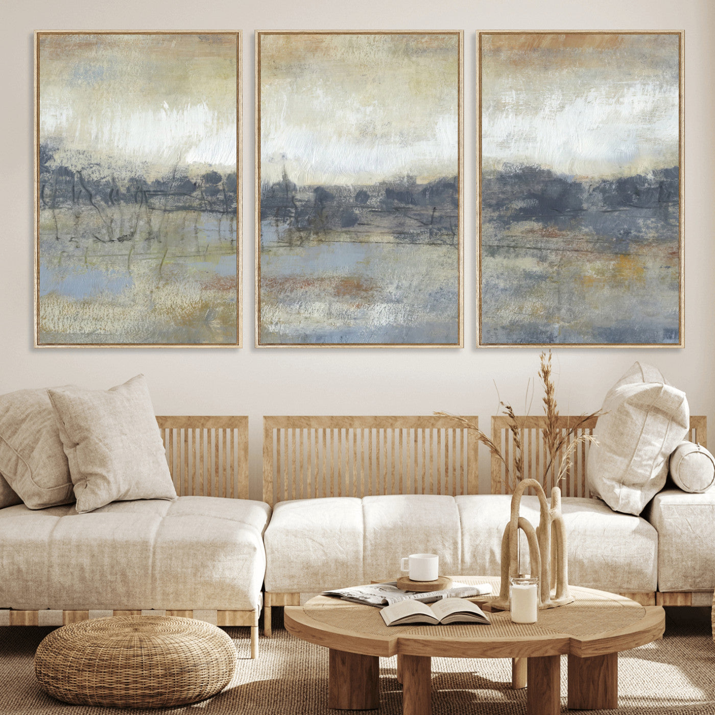 73973590-MGV-CV-36X24 - Abstract Neutral Landscape Painting Wall Art Canvas Print, Modern Minimal Texture Horizon Canvas Print, Beige Gray Contemporary Abstract Art Printing