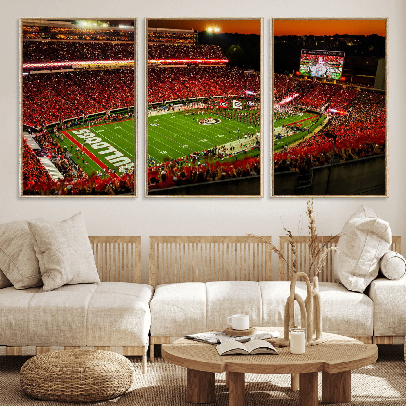 48894104-MGV-CV-36X24 - Georgia Bulldogs Stadium Wall Art Canvas Print, Sanford Stadium Night Game Panorama, College Football Crowd Wall Decor
