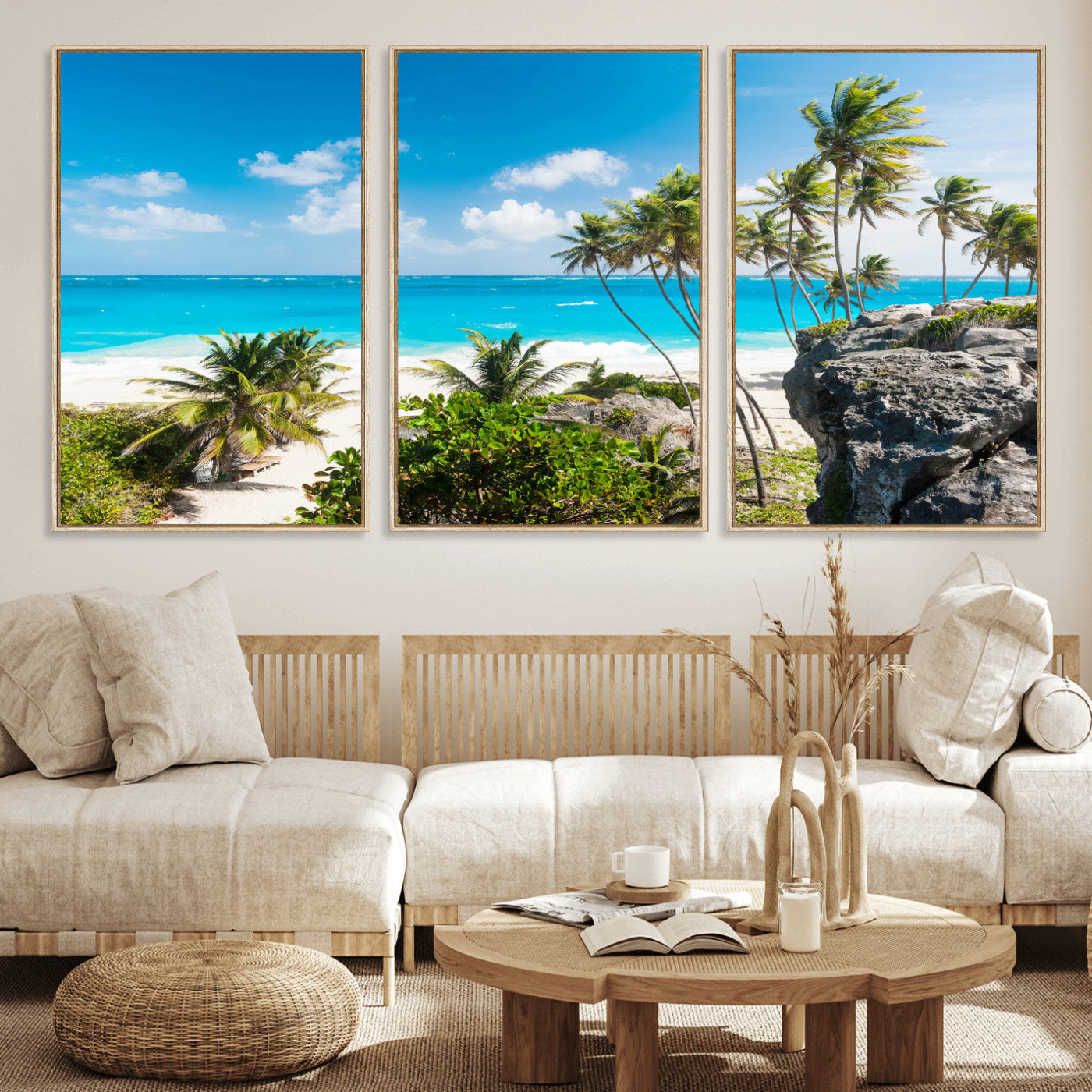 98605610-MGV-CV-36X24 - Tropical Beach Wall Art Canvas Print, Palm Tree Ocean Landscape Photography, Caribbean Coastal Artwork