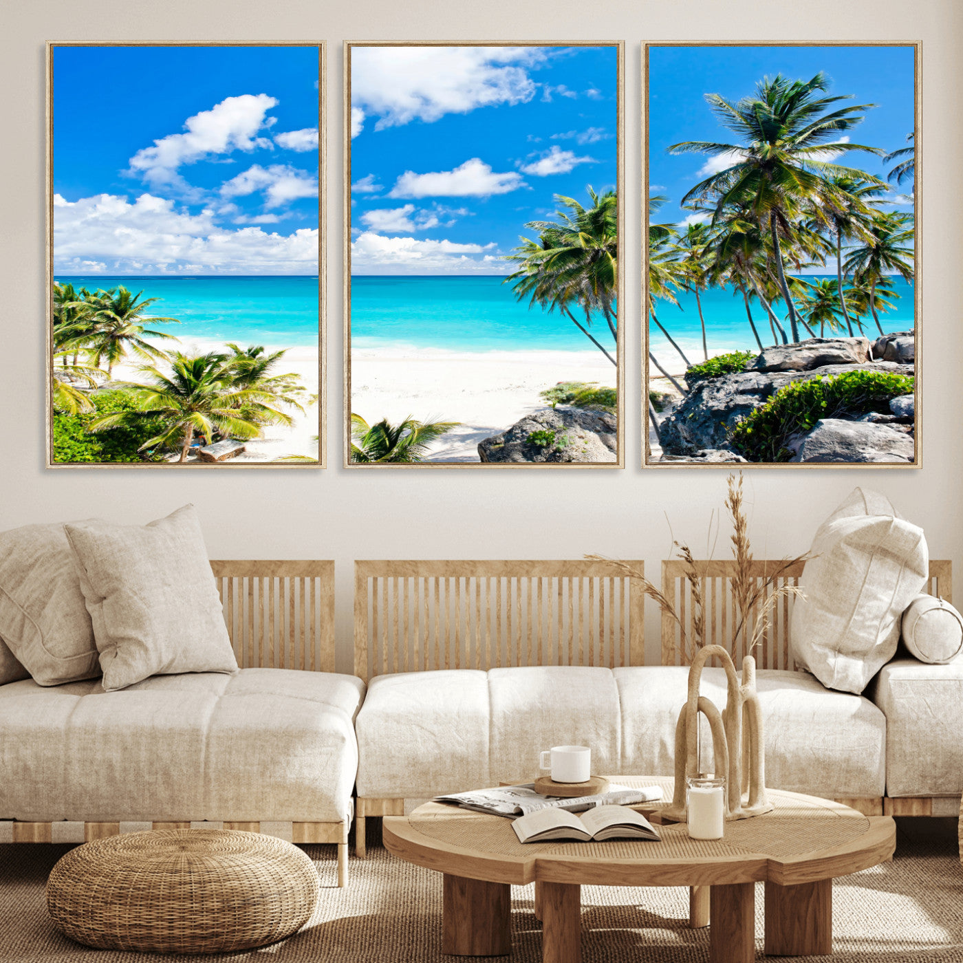 51097197-MGV-CV-36X24 - Tropical Beach Wall Art Canvas Print, Palm Tree Ocean Landscape Photography, Caribbean Coastal Artwork