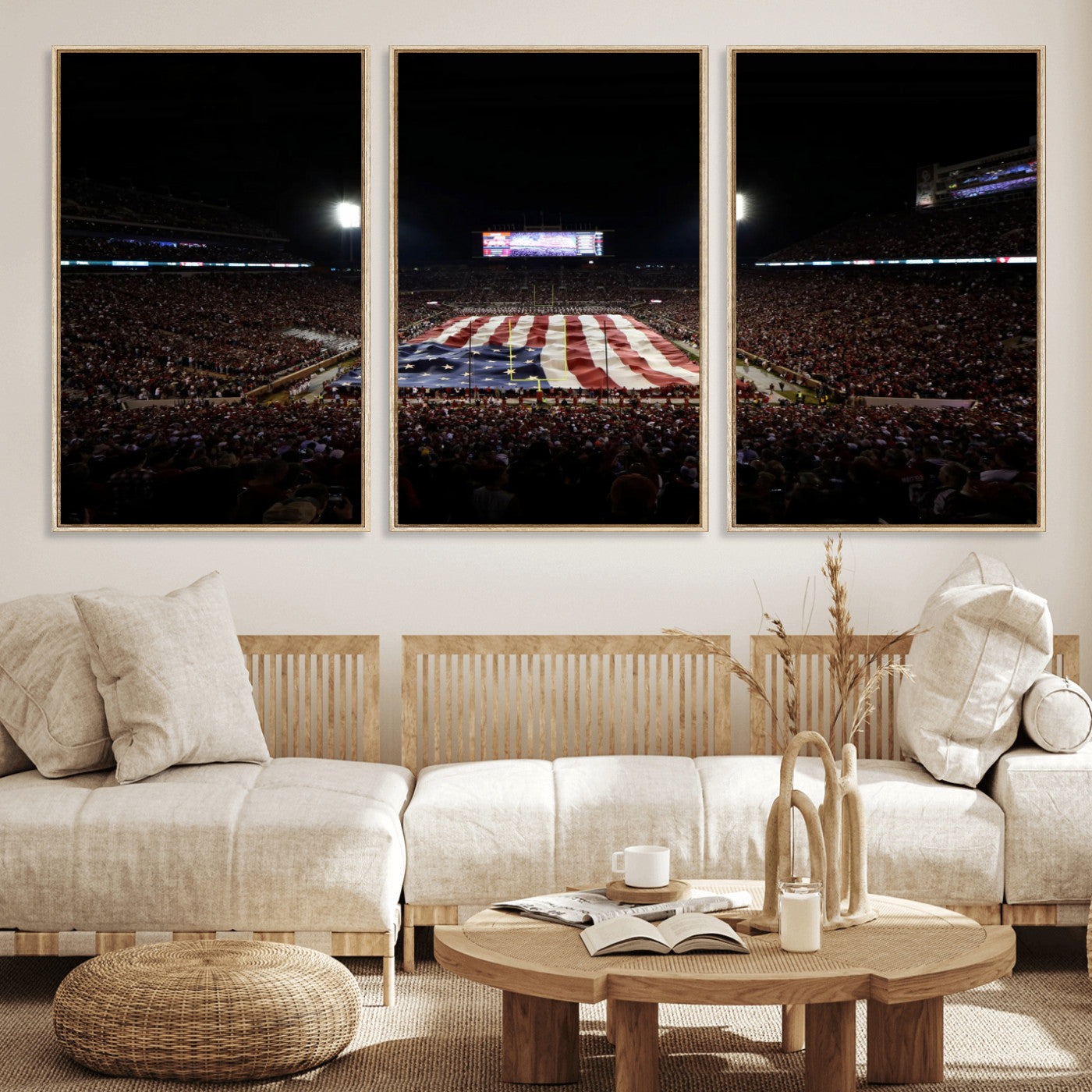 98418189-MGV-CV-36X24 - Oklahoma Memorial Stadium Wall Art Canvas Print – Oklahoma Sooners Football Artwork for Home, Office, and Sports Room Decor