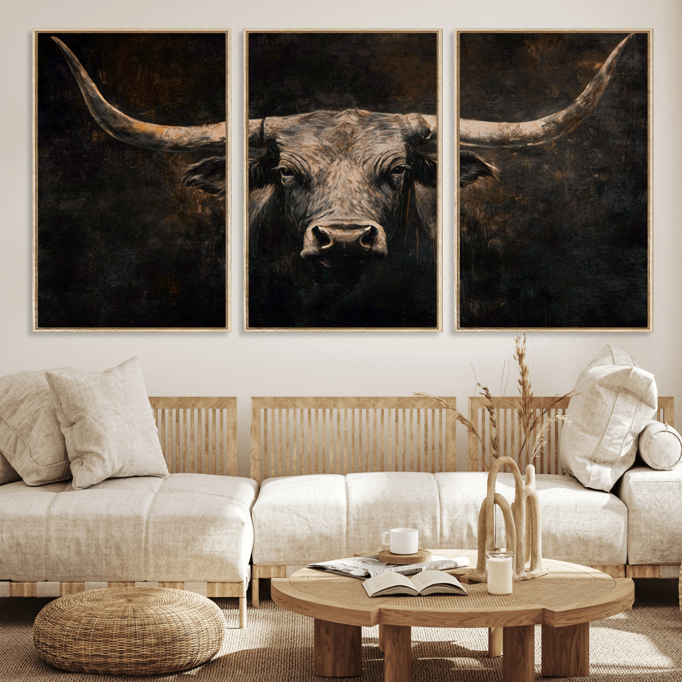 15731200-MGV-CV-36X24 - Vintage Longhorn Bull Wall Art Canvas Print – Rustic Western Cattle Artwork for Farmhouse, Ranch, Cabin, and Office Decor