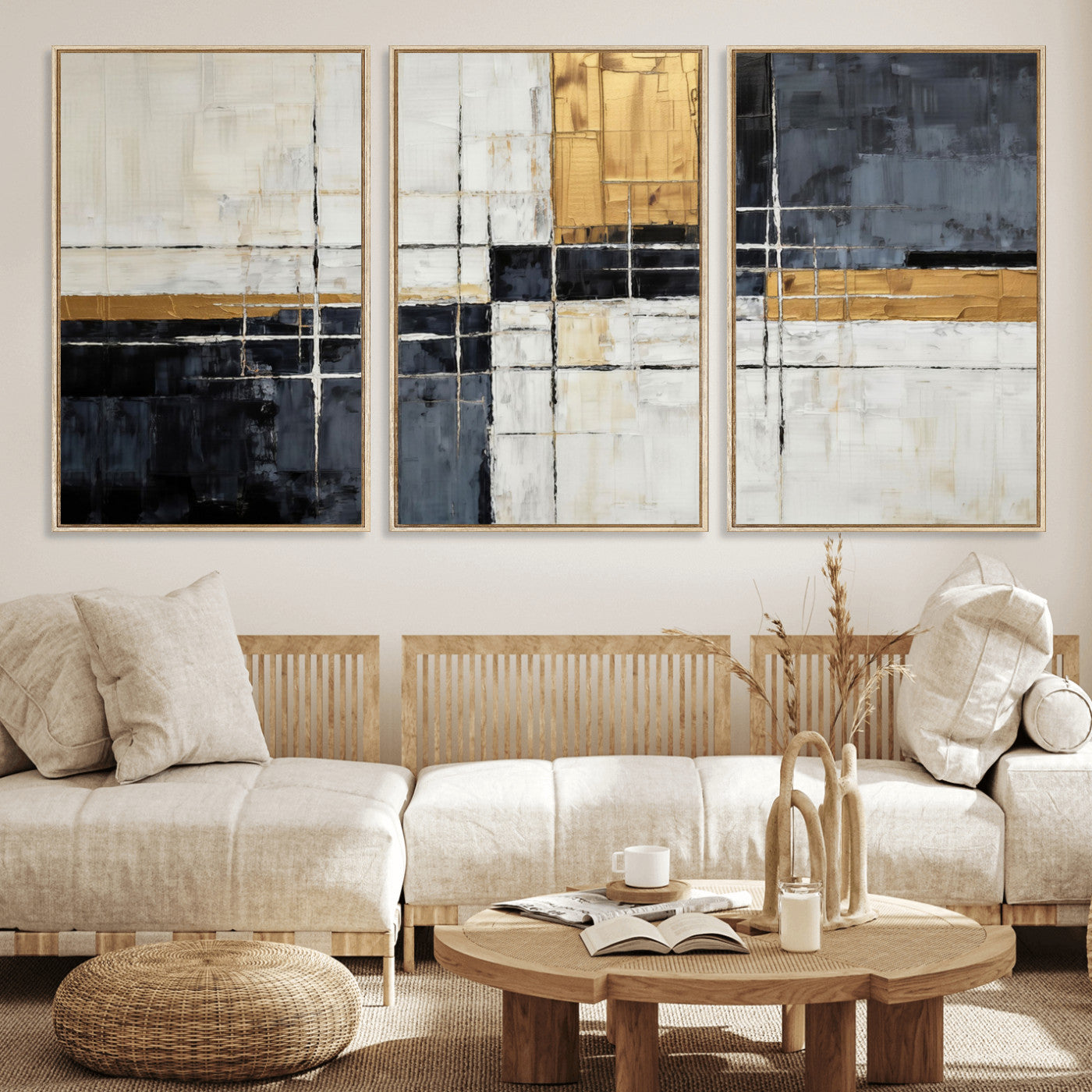 78975677-MGV-CV-36X24 - Gold Abstract Wall Art Canvas Print, Modern Luxury Geometric Painting Wall Decor for Living Room and Office