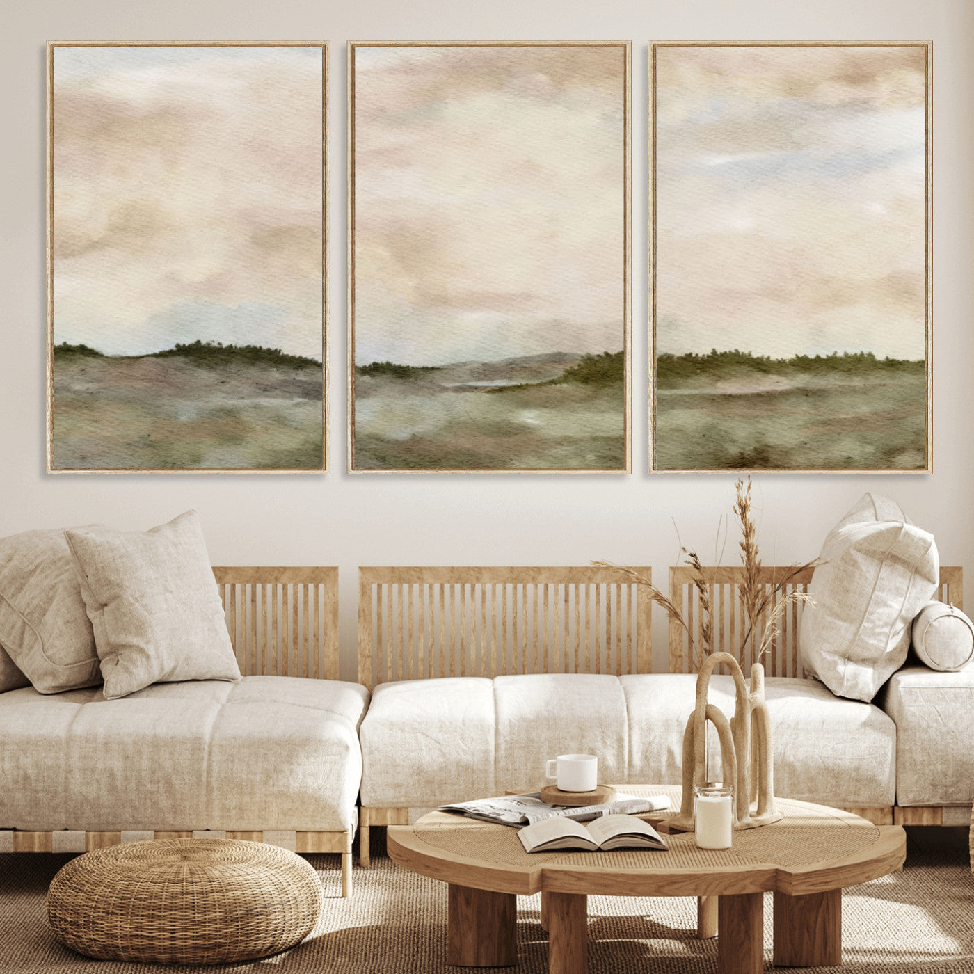 13578069-MGV-CV-36X24 - Abstract Landscape Wall Art Canvas Print, Watercolor Pastoral Landscape Painting Wall Decor for Modern Farmhouse Interiors