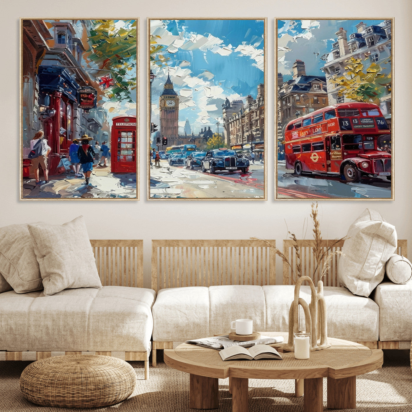 17630888-MGV-CV-36X24 - London Street Canvas Wall Art — Big Ben Red Bus Print | Oil Painting Style | UK City Wall Decor | Travel Art Gift | Living Room Print