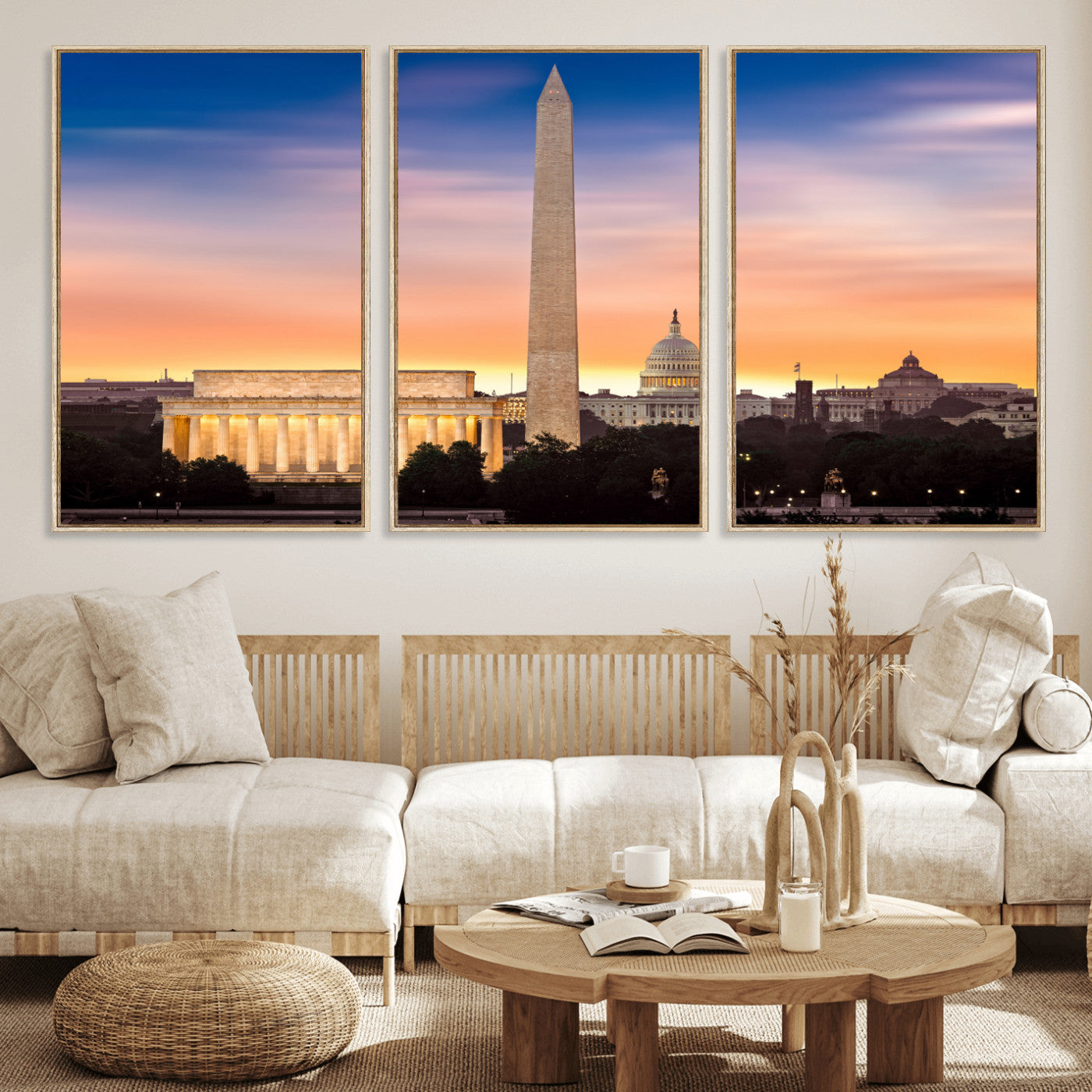 72704063-MGV-CV-36X24 - Washington DC Skyline Wall Art Canvas Print – Lincoln Memorial, Washington Monument & Capitol Artwork Print