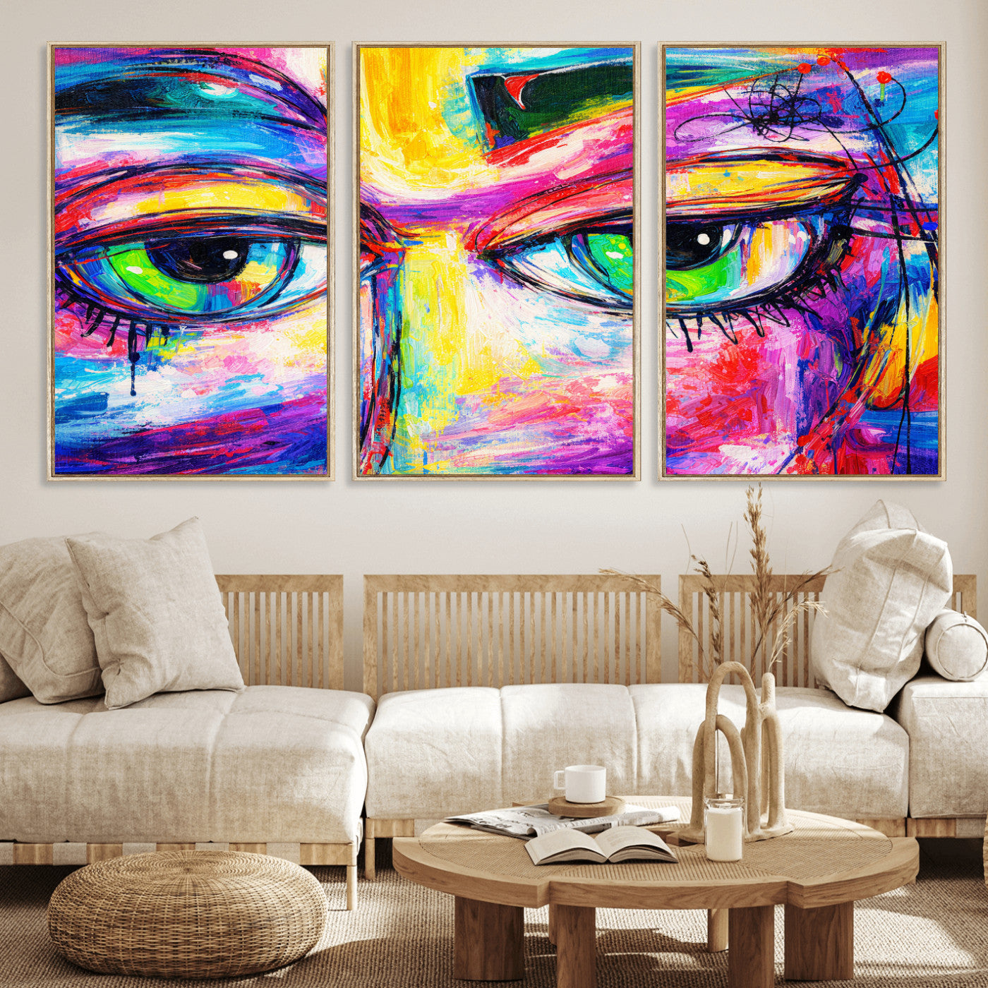 99390655-MGV-CV-36X24 - Colorful Abstract Face Wall Art Canvas Print – Modern Pop Art Portrait Artwork for Contemporary Living Room Decor