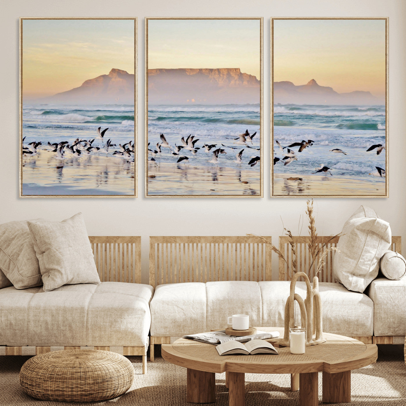 78989362-MGV-CV-36X24 - Seagulls Over Ocean Wall Art Canvas Print – Coastal Beach Landscape Artwork for Living Room Decor