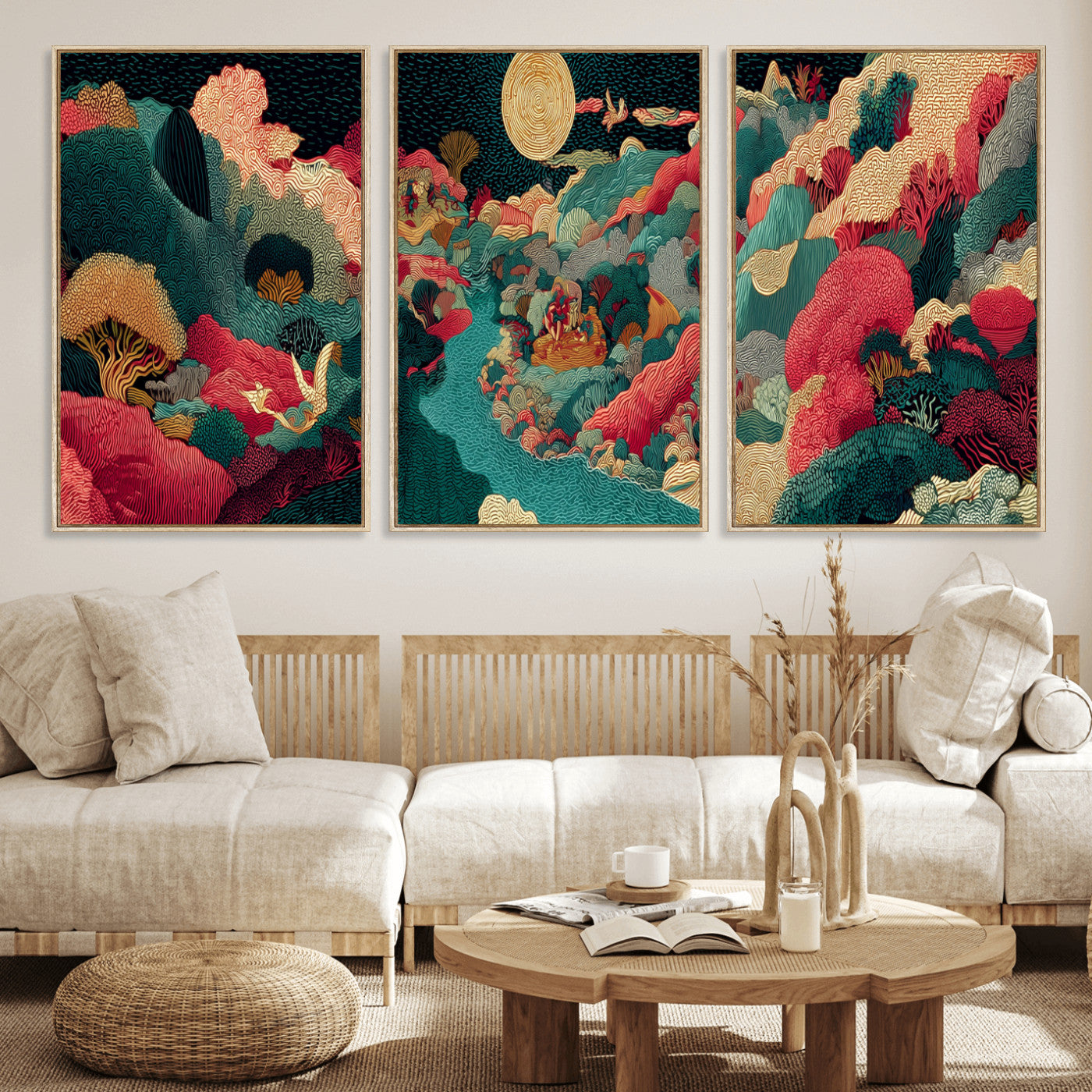 36816259-MGV-CV-48X32-3P - Colorful Japanese Landscape Print: Maximalist Panoramic Wall Art