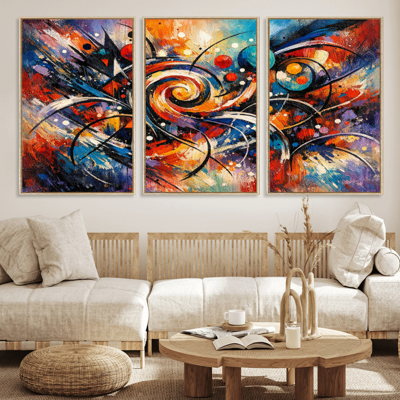 60193267-MGV-CV-36X24 - Geometric Abstract Wall Art Canvas Print, Orange Blue Abstract Expressionist Painting Print, Modern Geometric Abstract Canvas Art