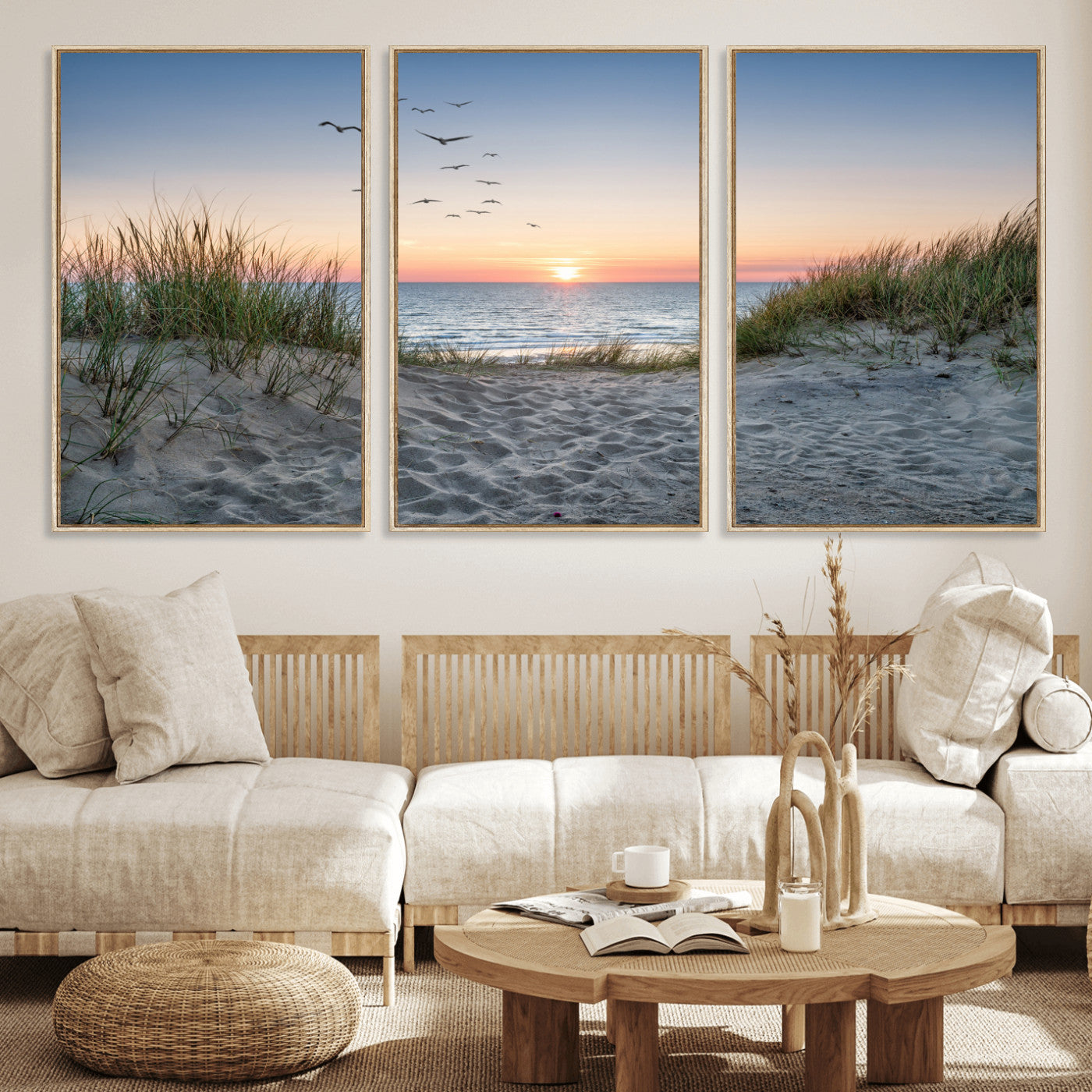 12172032-MGV-CV-36X24 - Sandy Dune Path Sunset Canvas Wall Art — Seagulls Beach Ocean Photography Print | Coastal Home Decor | Nautical Wall Art | Beach House Gift