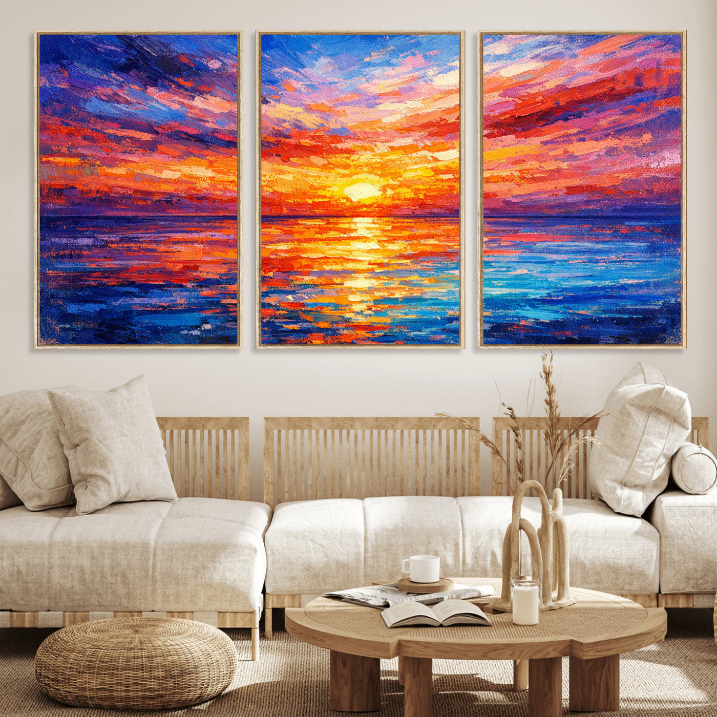 54915078-MGV-CV-36X24 - Colorful Knife Ocean Sunset Canvas — Orange Pink Teal Expressionist Sea Print | Colorful Coastal Wall Art | Vibrant Beach Decor Gift