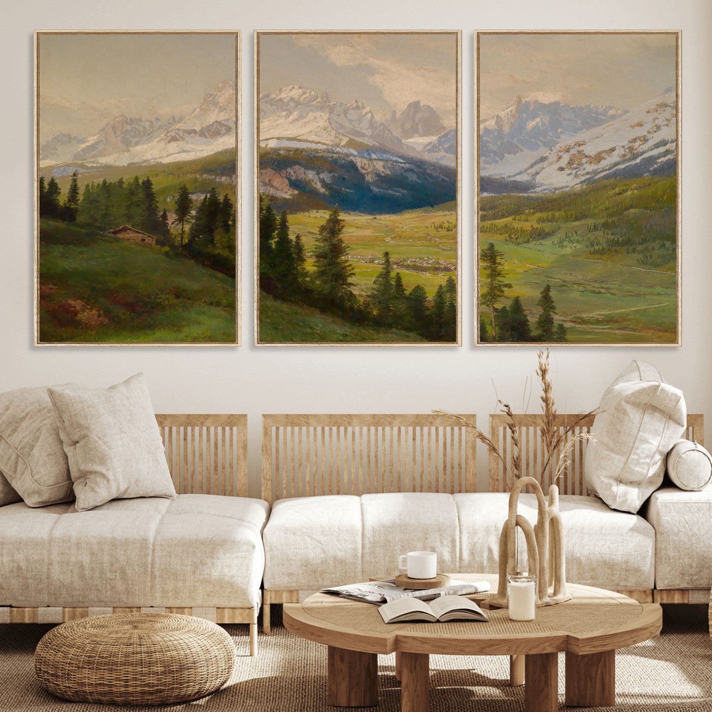 23120262-MGV-CV-36X24 - Konrad Petrides Sexten Village Canvas Print, Alpine Mountain Valley Painting, Dolomites Landscape Art
