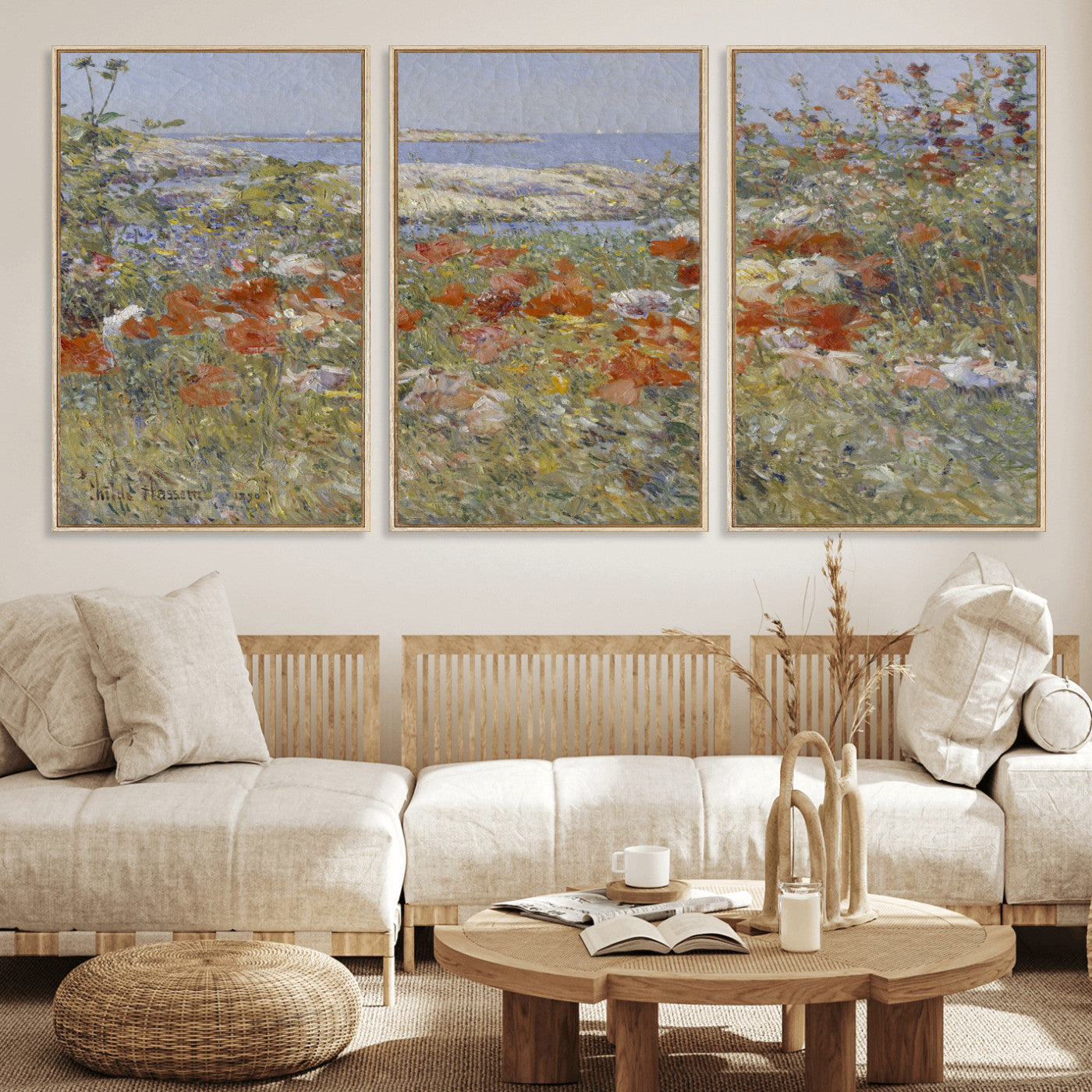 54770907-MGV-CV-36X24 - Childe Hassam Celia Thaxter Garden Canvas — 1890 American Impressionist Poppy Floral Print | Isles of Shoals Coastal Art | Classic Gift