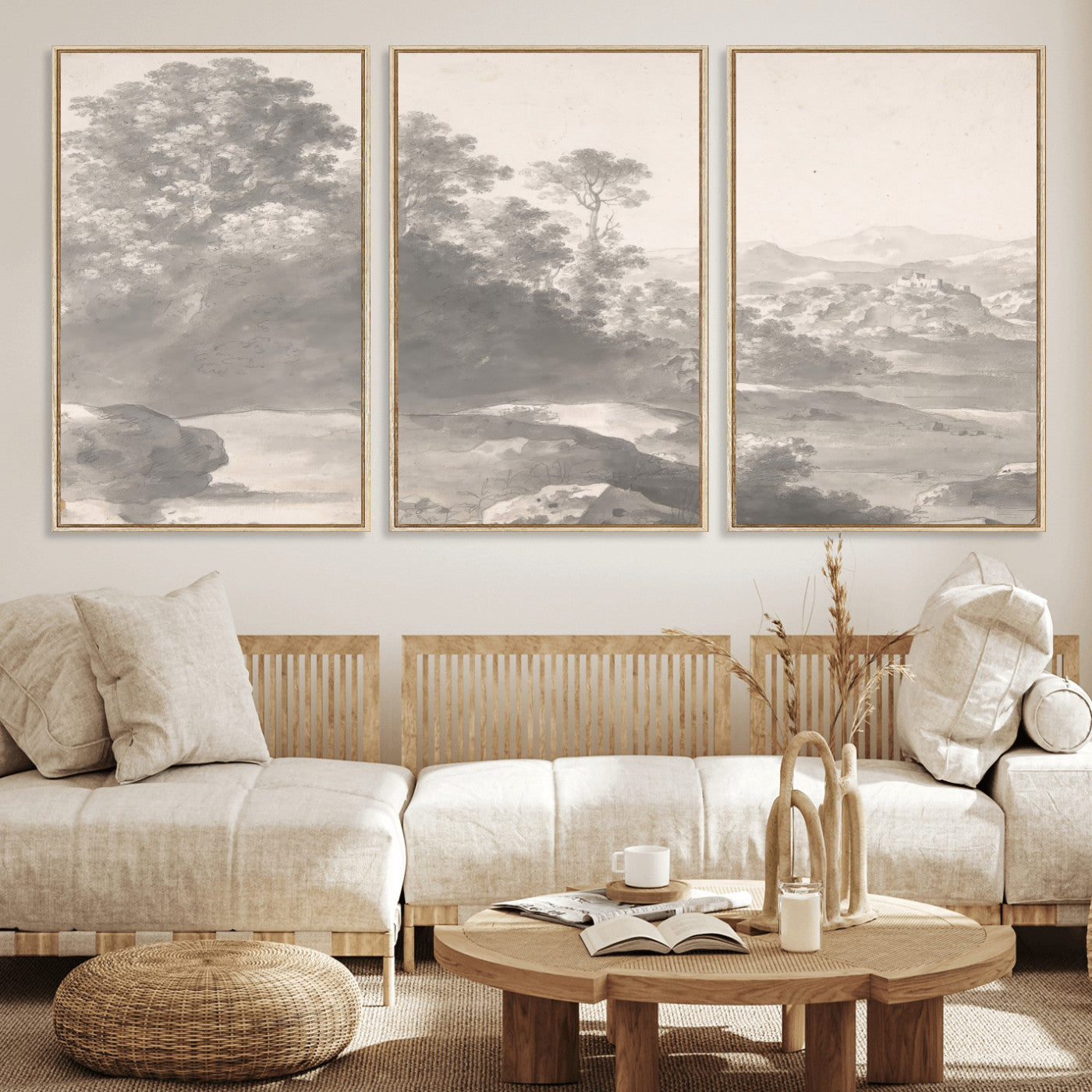 33041209-MGV-CV-36X24 - Van Poelenburch Landscape Canvas Wall Art — Dutch Golden Age Gray Wash Drawing Print | Baroque Italianate Nature Decor | Old Master Classic Gift