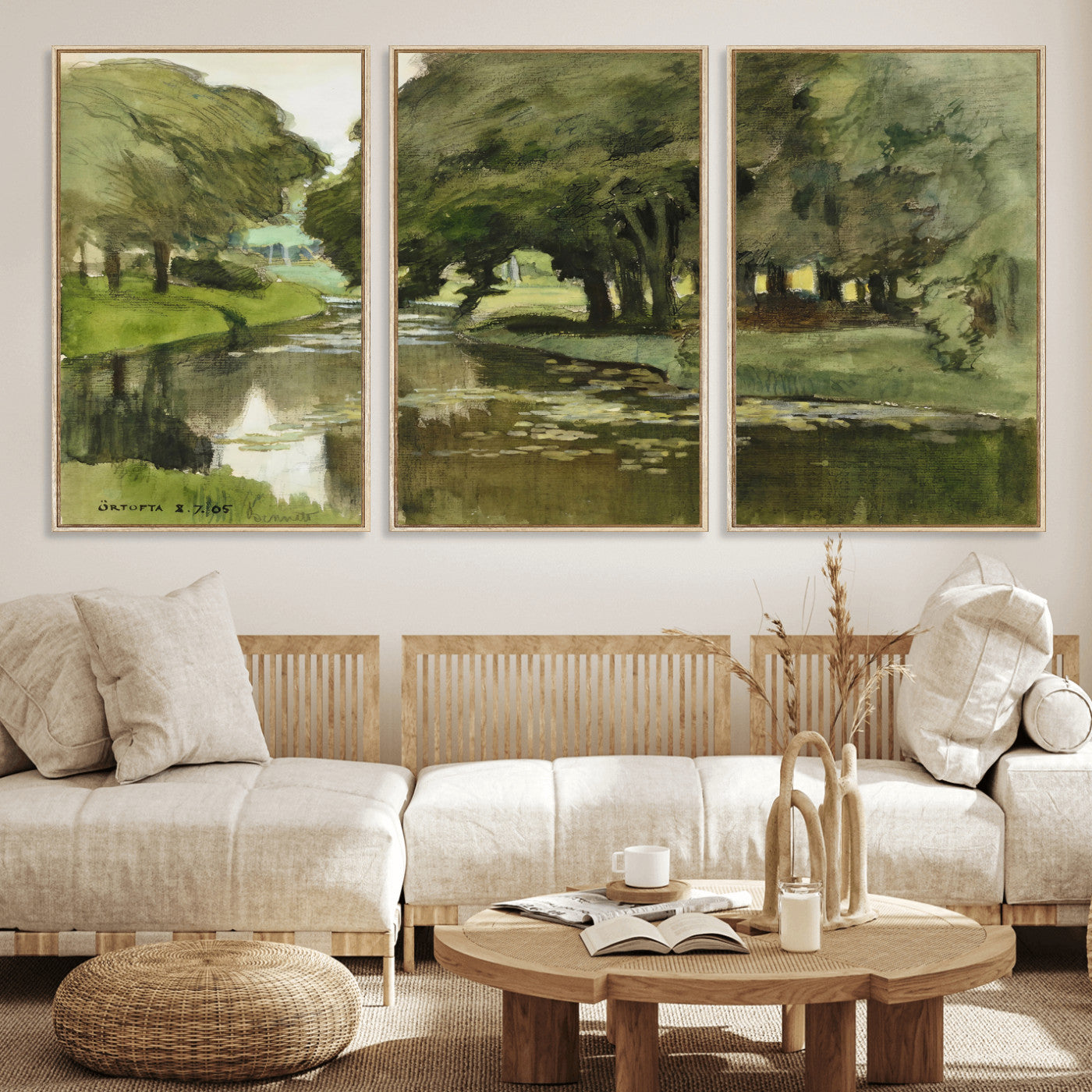 54446767-MGV-CV-36X24 - Anders Zorn Watercolor Canvas Print, Örtofta 1905 Swedish River Landscape, Impressionist Nature Art, Scandinavian Wall Decor, Plein Air Painting Print