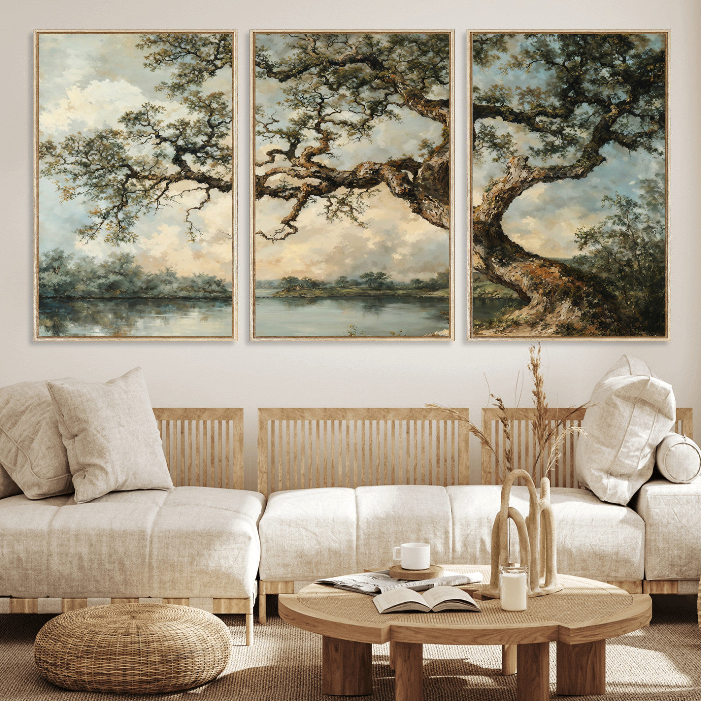 63857726-MGV-CV-36X24 - Old Oak Tree Canvas Wall Art, Turner Inspired Romantic Landscape Print, Vintage Nature Painting, Living Room Wall Decor, Antique Style Tree Art