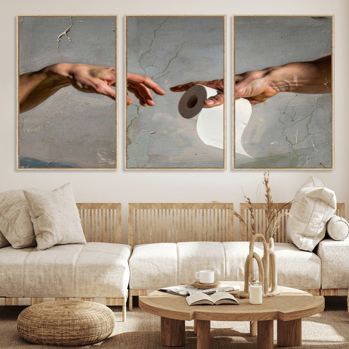 72030048-MGV-CV-36X24 - Funny Bathroom Wall Art Canvas, Creation of Toilet Paper Parody Print, Renaissance Humor Decor, Toilet Room Art, Quirky Housewarming Gift, Classic Art Spoof