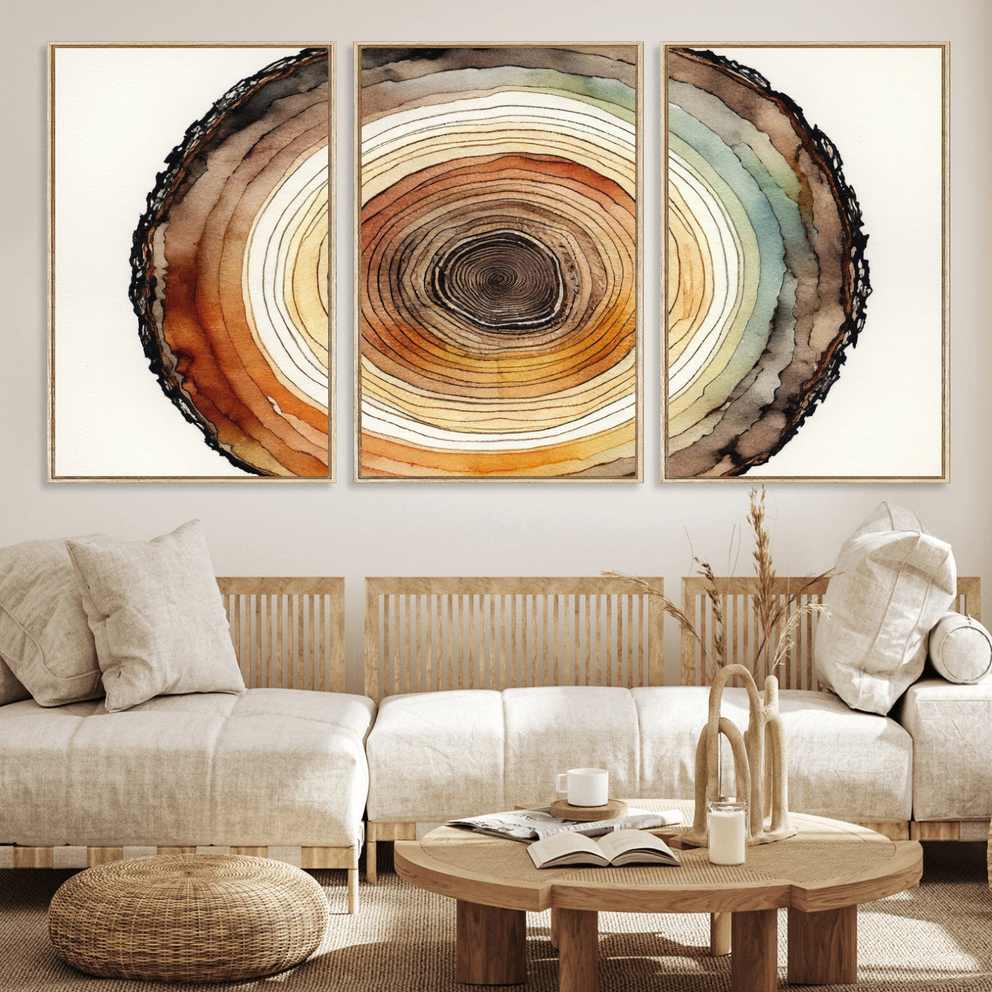 13719680-MGV-CV-36X24 - Natural Wood Slice Wall Art Canvas Print, Tree Ring Wall Art, Framed Abstract Nature Wall Decor, Earth Tone Statement Canvas Print